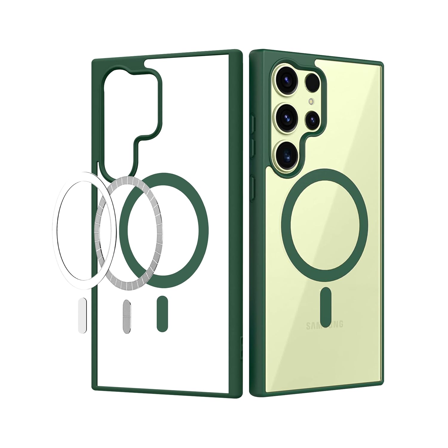 CEDO Magfit Cover for Samsung S23 Ultra (5G) | Mag-Safe Wireless Charging | Designed with Magnetic Lock Shockproof Phone Bumper Transparent Back Case Cover (Forest Green)