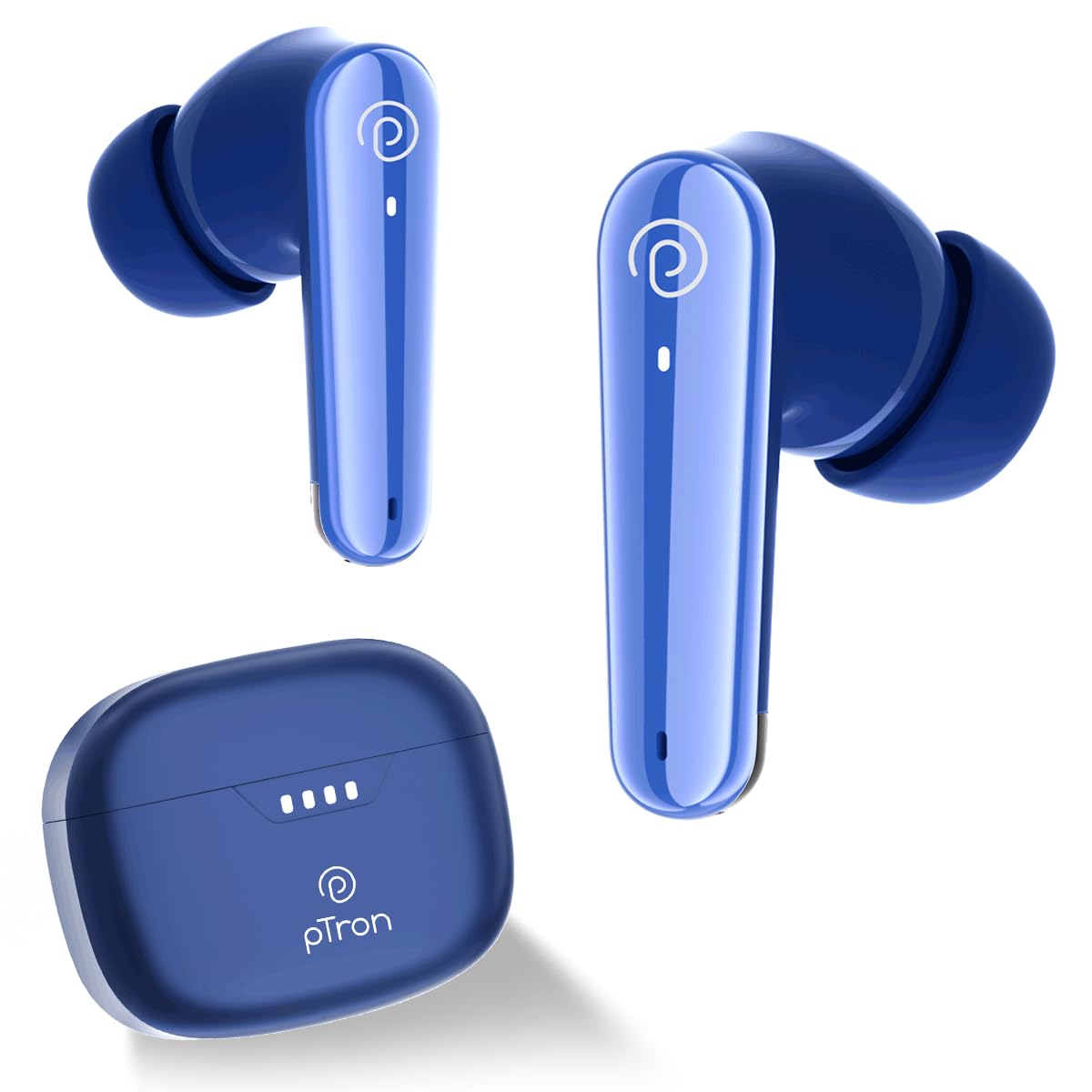 pTron Basspods Tour TWS Earbuds with 3D AudioScape, 45Hrs Playtime, TruTalk AI-ENC Calls, 50ms Low Latency Sync, BT v5.3, Type-C Fast Charging, Voice Asst. & IPX5 Water Resistant (Blue)