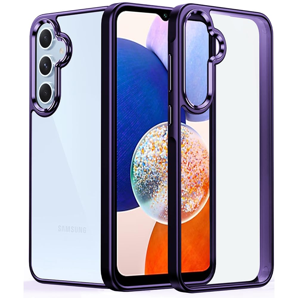 Casotec Back Cover | Electroplated Crome Metal Ring | Camera Protection Bump | Raised Edges | PC TPU Hybrid Clear Case | Transparent Bumper Case for Samsung Galaxy A14 4G / A14 5G (Purple) Casotec Back Cover | Electroplated Crome Metal Ring | Camera Protection Bump | Raised Edges | PC TPU Hybrid Clear Case | Transparent Bumper Case for Samsung Galaxy A14 4G / A14 5G (Purple)