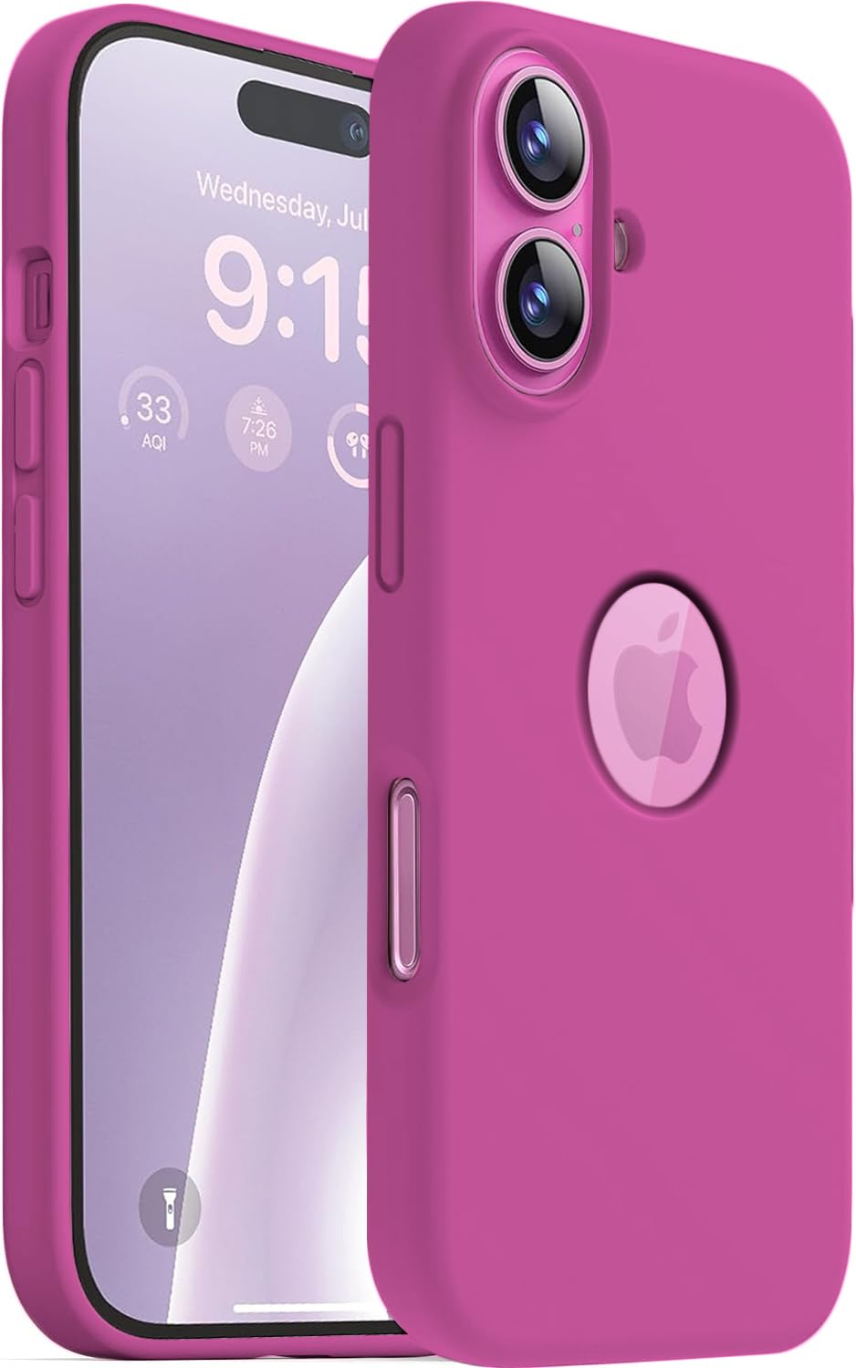 Elzzi Microfiber Logo Cut Cover Compatible for iPhone 16 Case Liquid Silicone Cases Full Body 4 Layer Protective Covers Shockproof Back Cover with High Raised Camera Lips (6.1 inch, Hot Pink)