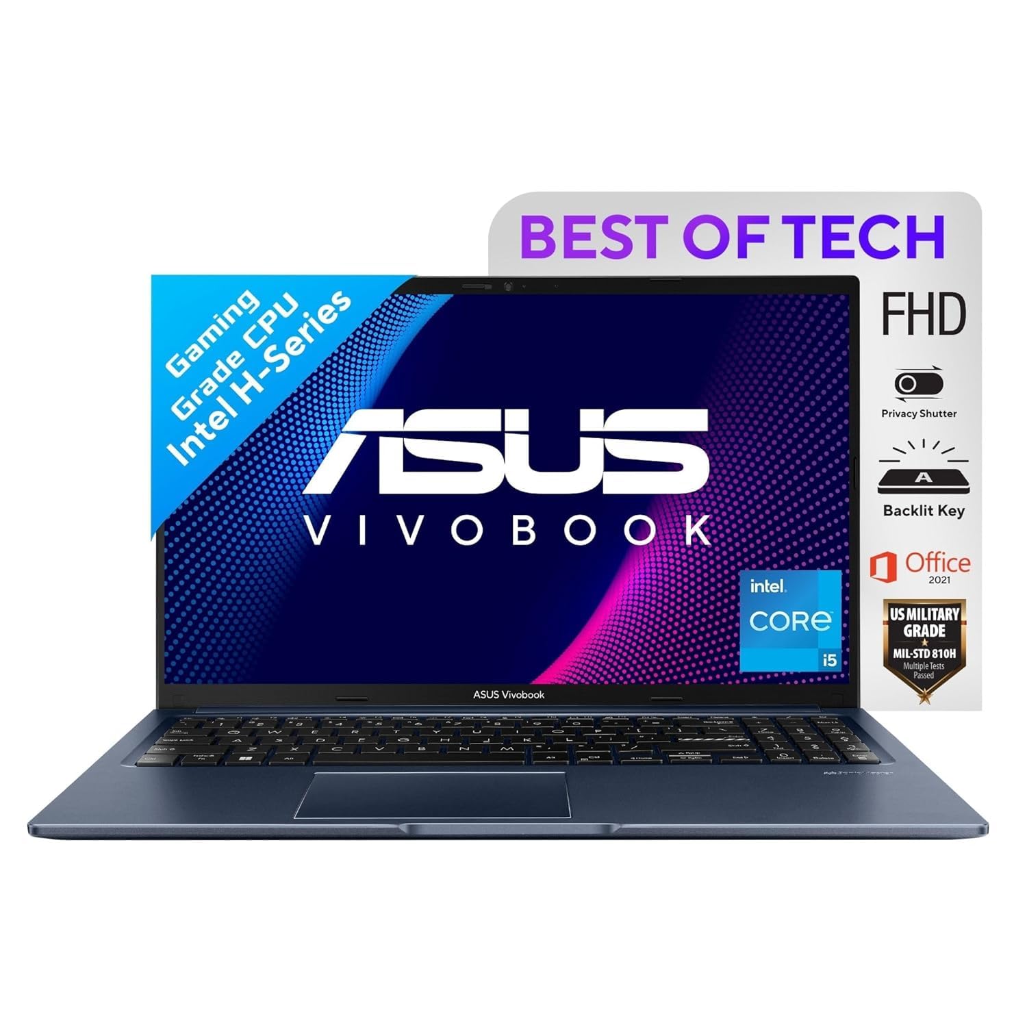 ASUS Vivobook 15 Thin and Light Laptop, Intel Core i5-12500H 12Th Gen, 15.6″ (39.62 Cm) FHD, 60Hz (16GB RAM/512GB/Windows 11/Office 2021/Blue/1.7 Kg), X1502ZA-EJ541WS