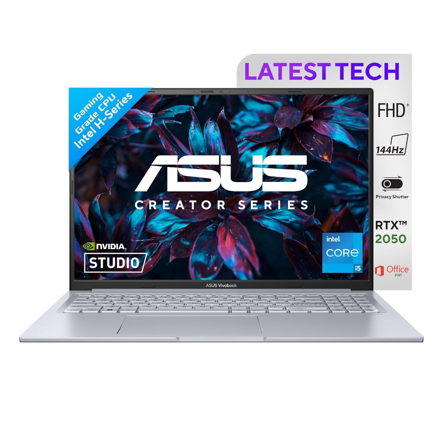 ASUS Vivobook 16X, 16″ FHD+, 144Hz 300nits, Intel Core i5-12500H 2.5 GHz, Creator/Gaming Laptop (16GB RAM/512GB SSD/RTX 2050/win 11/Office Home/50WHr Battery/Cool Silver/1.80 kg), K3605ZF-RP258WS