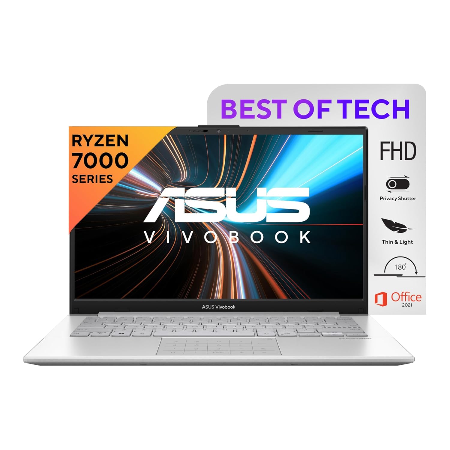 ASUS Vivobook Go 14 (2023), AMD Ryzen 5 7520U, 14-inch (35.56 cm) FHD, Thin & Light Laptop (8GB/512GB SSD/Windows 11/Office 2021/Alexa Built-in/Silver/1.38 kg), E1404FA-NK521WS