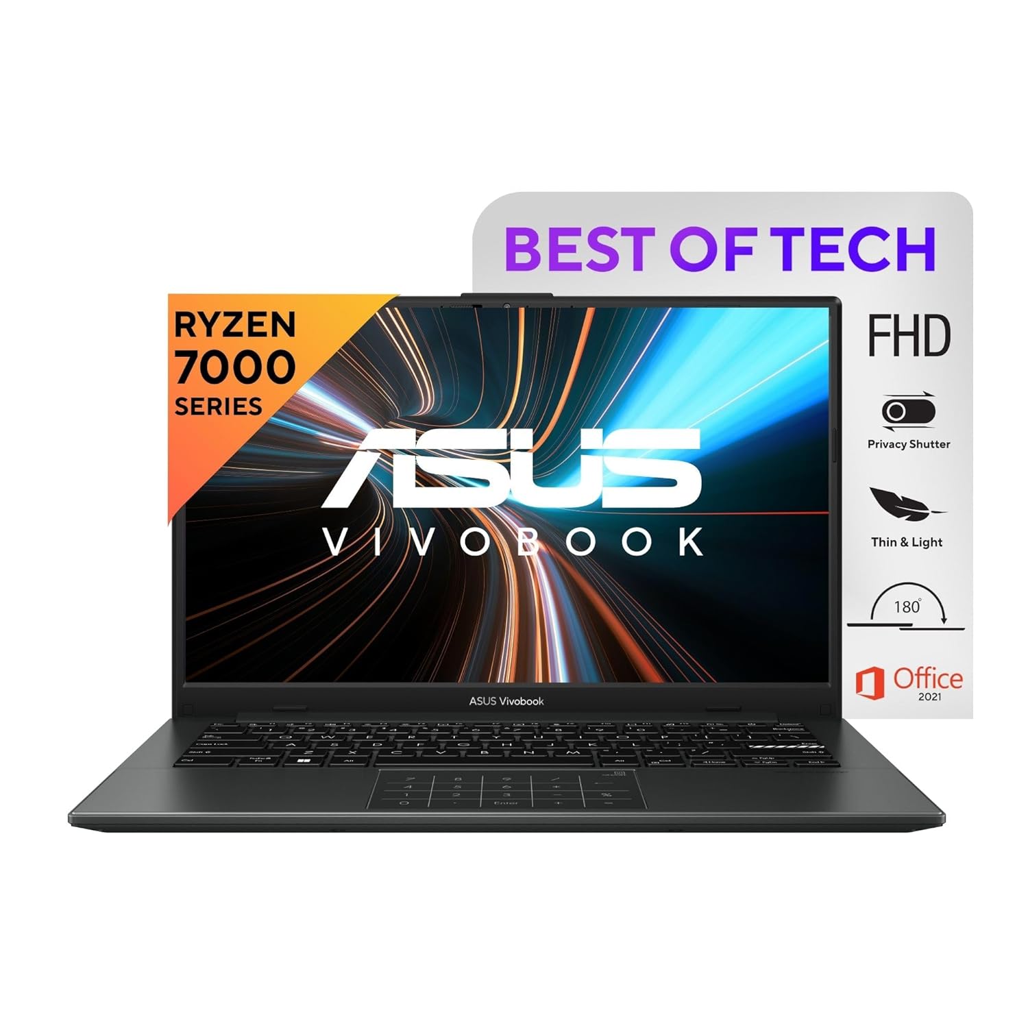 ASUS Vivobook Go 14, AMD Ryzen 3 7320U, Thin and Light Laptop, 14″ (35.56 cm) FHD, (8 GB RAM/512GB SSD/Windows 11/Office 2021/42WHr /Black/1.38 kg), E1404FA-NK325WS
