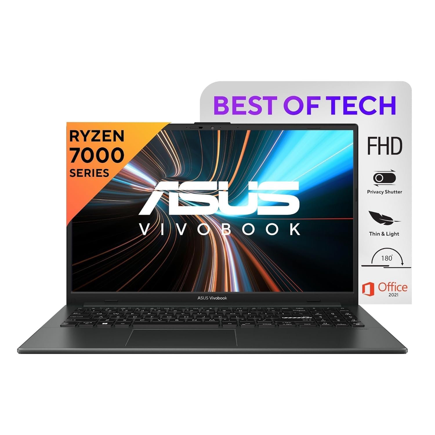 ASUS Vivobook Go 15 (2023), AMD Ryzen 5 7520U, 15.6″ (39.62 cm) FHD, Thin & Light Laptop (16GB/512GB SSD/Windows 11/Office 2021/Alexa Built-in/Mixed Black/1.63 kg), E1504FA-NJ542WS
