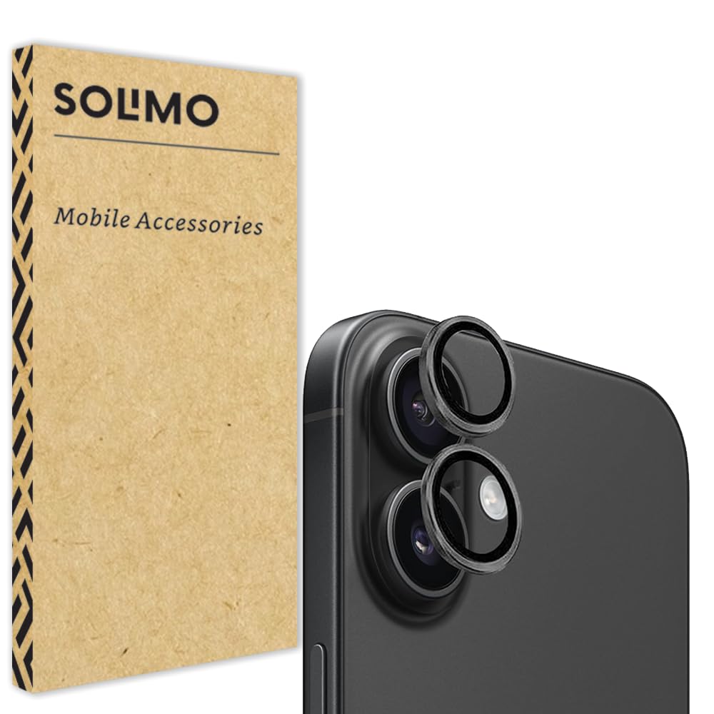 Amazon Brand – Solimo Tempered Glass Camera Lens Protector for iPhone 16 (Black)