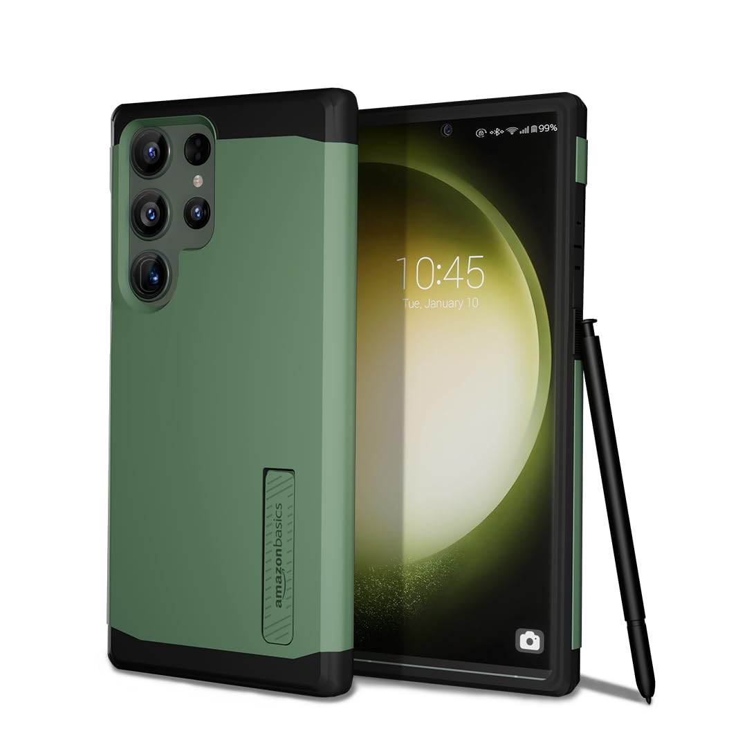 AmazonBasics Tough Armor Back Cover Case for Samsung Galaxy S23 Ultra (Poly Carbonate + TPU | Abyss Green)