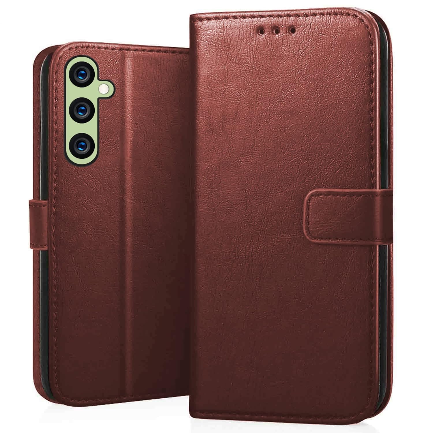 CEDO Samsung Galaxy A14 (5G) Flip Cover | Leather Finish | Inside Pockets & Inbuilt Stand | Shockproof Wallet Style Magnetic Closure Back Case Flipcover (Brown)