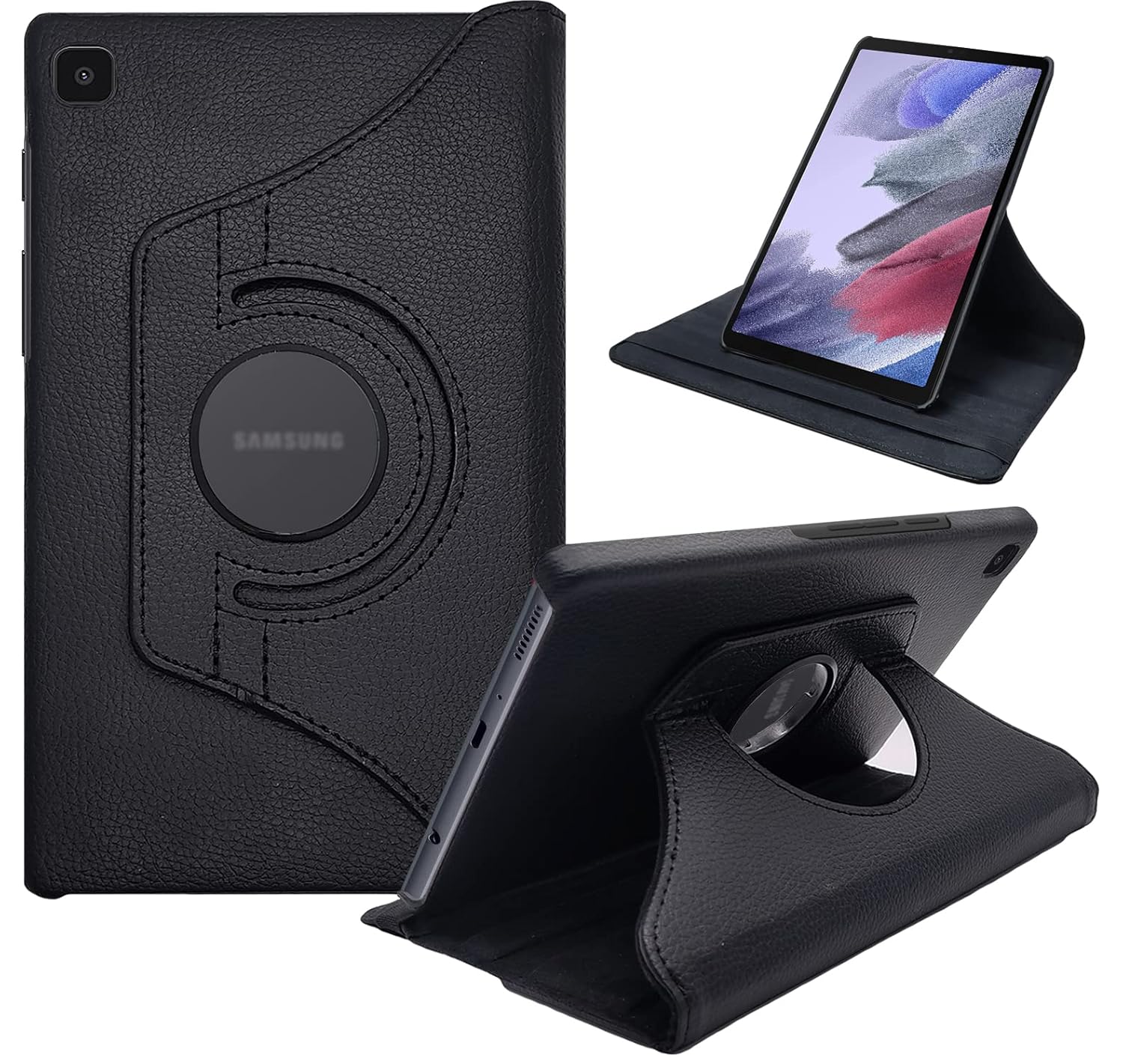 CEDO Samsung Tab A7 Lite (8.7 Inch) (2021) SM-T220 / T225 Flip Cover | Leather Finish | 360 Degree Rotate Flip Cover | Shockproof Back Cover Case (Black)