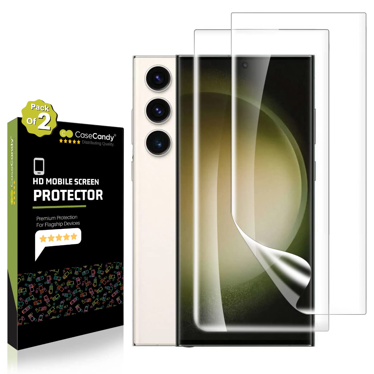 Casecandy Silicone – (2 Pack Screen Protector Guard for Samsung S23 Ultra (6.8-inch Screen Size) | Transparent Screen Guard For Galaxy S23 Ultra Fingerprint Support/S PEN Compatible/HD