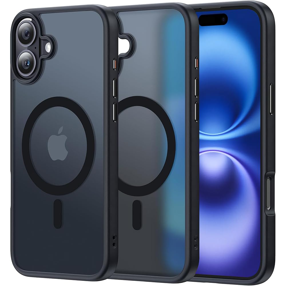 Casotec Clear Case Compatible with Apple iPhone 16, Magnetic Case with Built-in Magnets Compatible with MagSafe, Crystal Clear Slim PC & TPU Cover for Apple iPhone 16 – Black