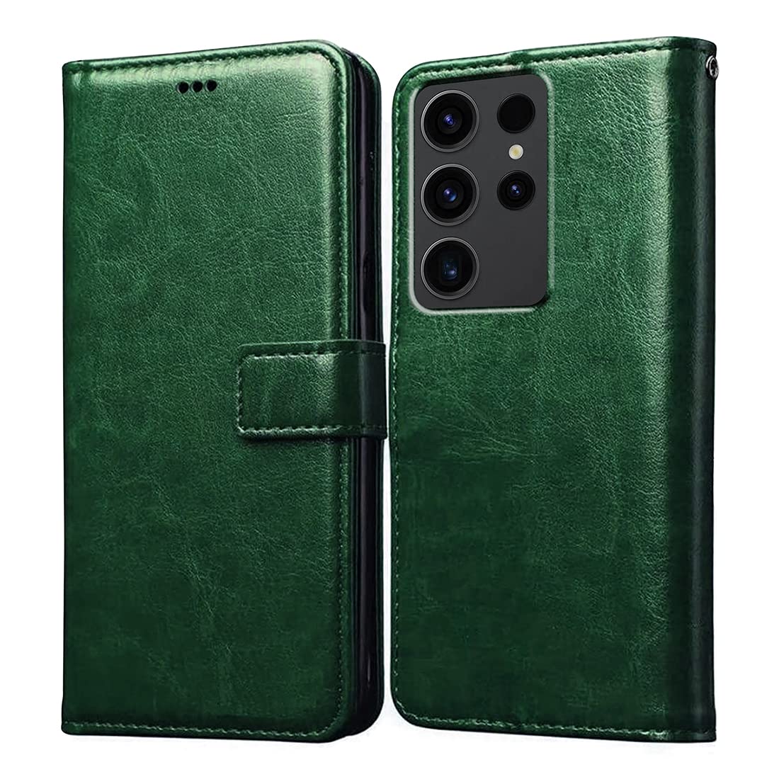 Casotec Flip Cover for Samsung Galaxy S23 Ultra 5G | Premium Leather Finish | Inbuilt Pockets & Stand | Flip Case for Samsung Galaxy S23 Ultra 5G (Green)