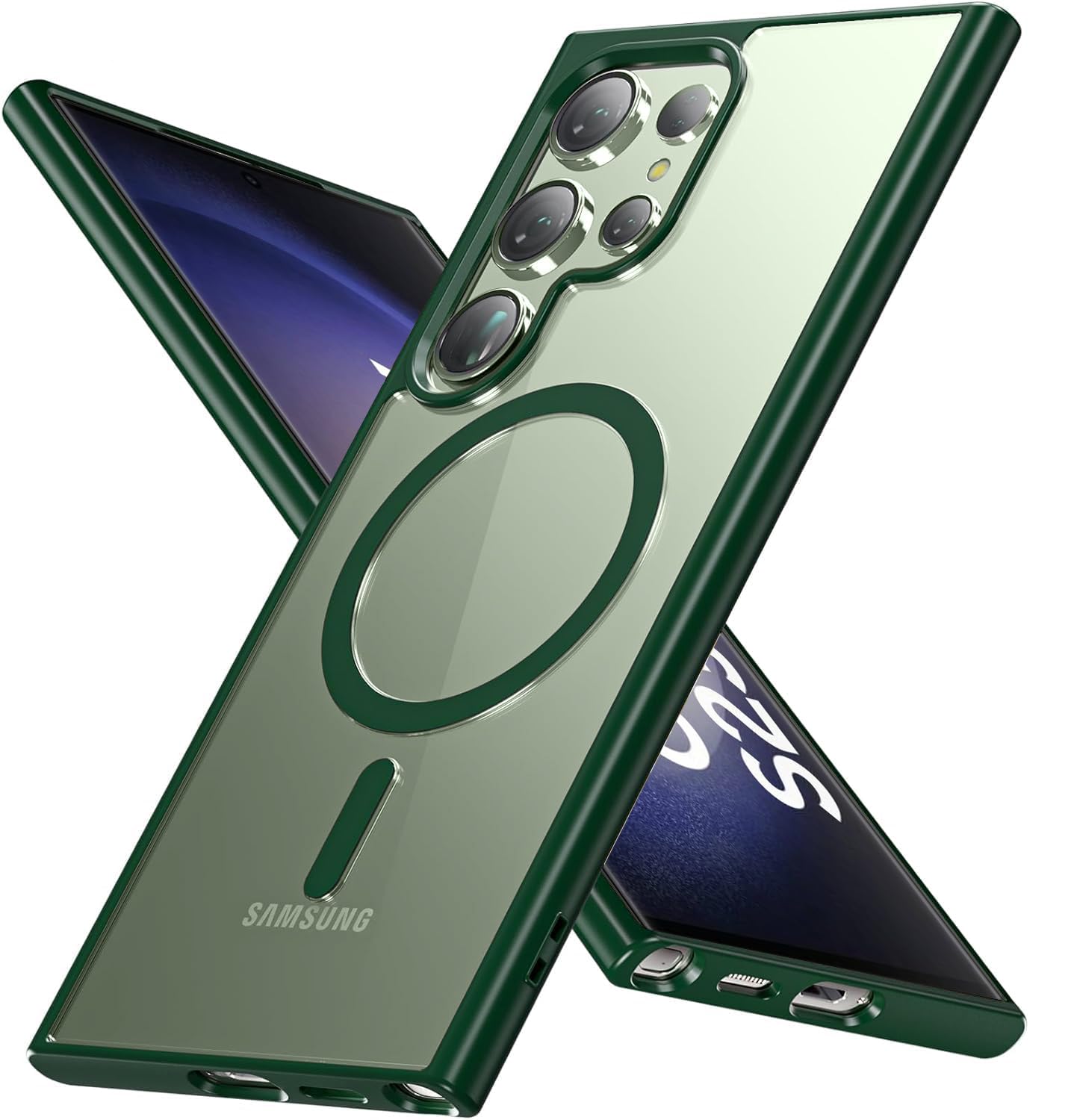 DIZORO Compatible for Samsung S23 Ultra Case,Compatible with MagSafe, Non Yellow Military-Grade Drop Protection & Hard PC Back Cover Slim Transparent Anti-Scratch Shockproof Phone Case (Forest Green)