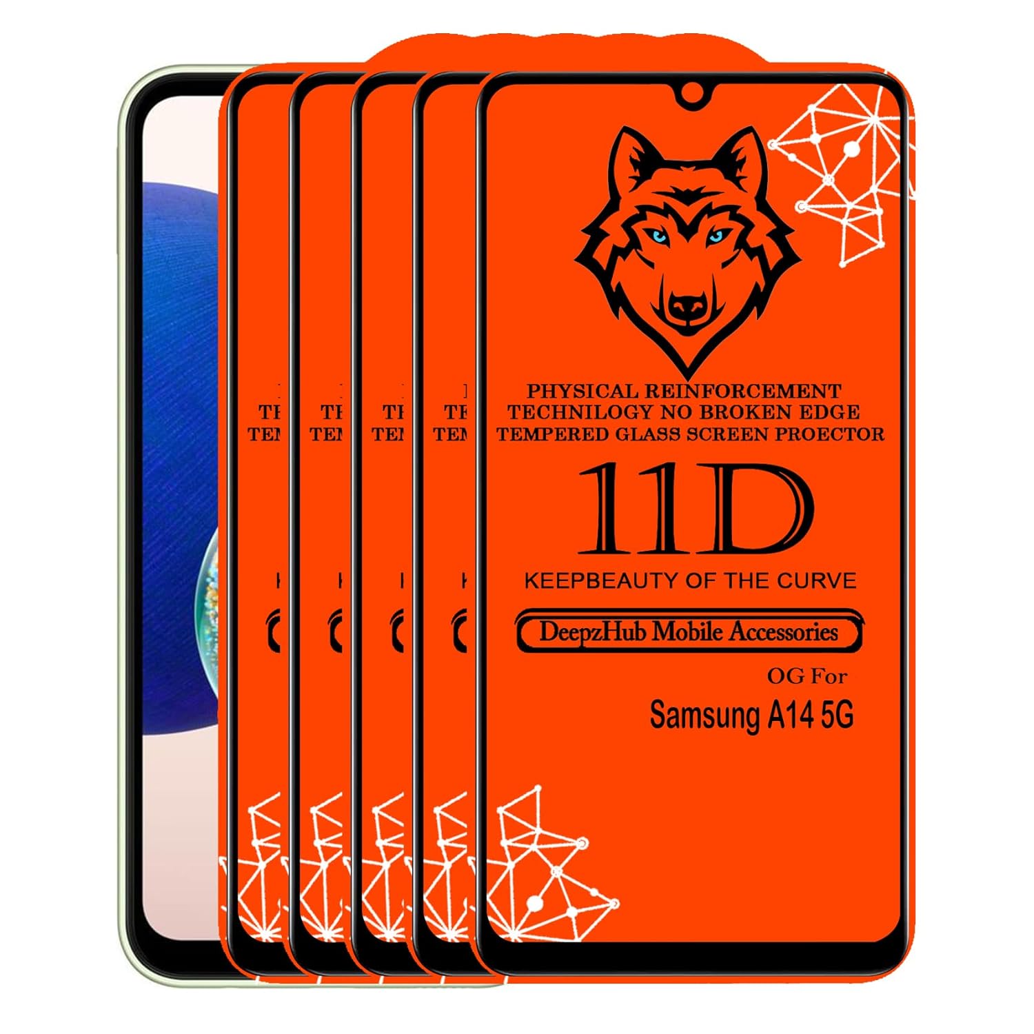 DeepzHub 11D Tempered Glass Screen Protector Compatible for Samsung Galax A14 5G (Pack Of 5) with Full Screen Coverage (edge to edge) and Easy Installation kit [ 5 Pack|Black]