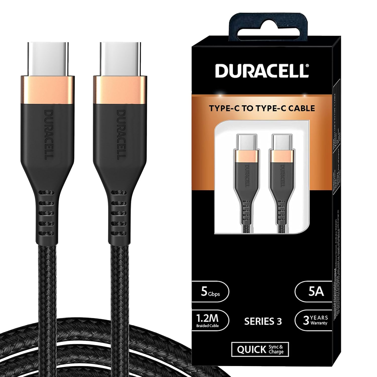 Duracell Usb Type C To Type C 5A(100W) Braided Sync& Charging Cable,Compatible With Mobile,Laptop,Tablets&Macbook,3.9 Feet(1.2M) Supports Pd&Qc 3.0 Charging,5 Gbps Data Transmission,Black Duracell Usb Type C To Type C 5A(100W) Braided Sync& Charging Cable,Compatible With Mobile,Laptop,Tablets&Macbook,3.9 Feet(1.2M) Supports Pd&Qc 3.0 Charging,5 Gbps Data Transmission,Black