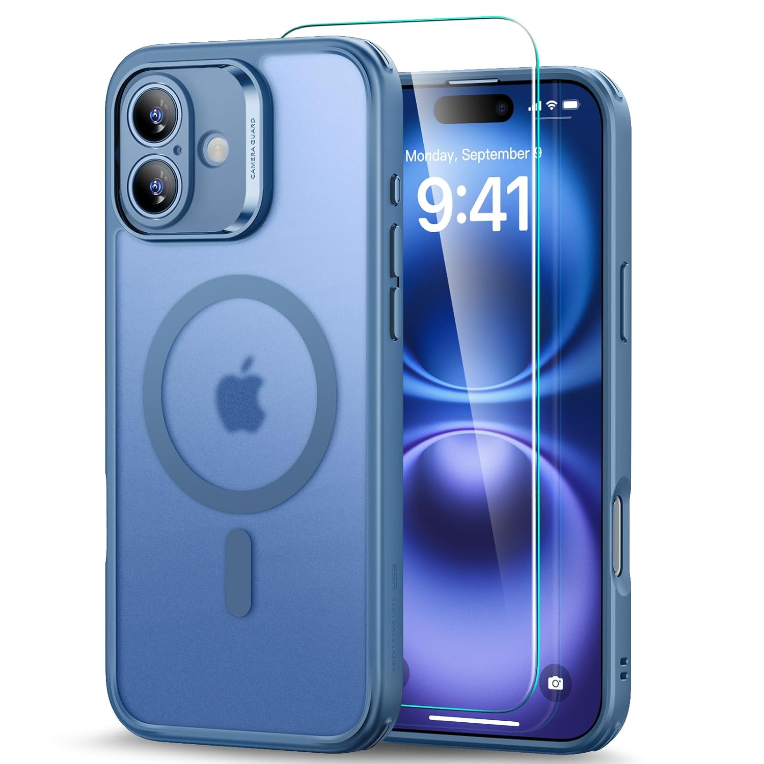 ESR for iPhone 16 Case (4 in 1) Set, Translucent Matte Case with Screen Protector, Compatible with MagSafe, TPU, Military-Grade Protection, Classic Series,Frosted Blue