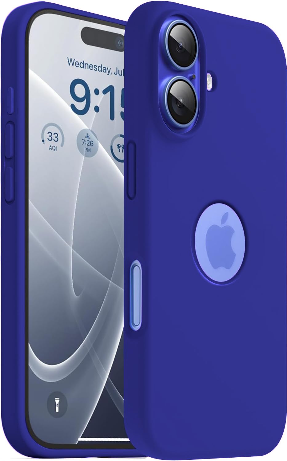 Elzzi Microfiber Logo Cut Cover Compatible for iPhone 16 Case Liquid Silicone Cases Full Body 4 Layer Protective Covers Shockproof Back Cover with High Raised Camera Lips (6.1 inch, Ultramarine Blue)