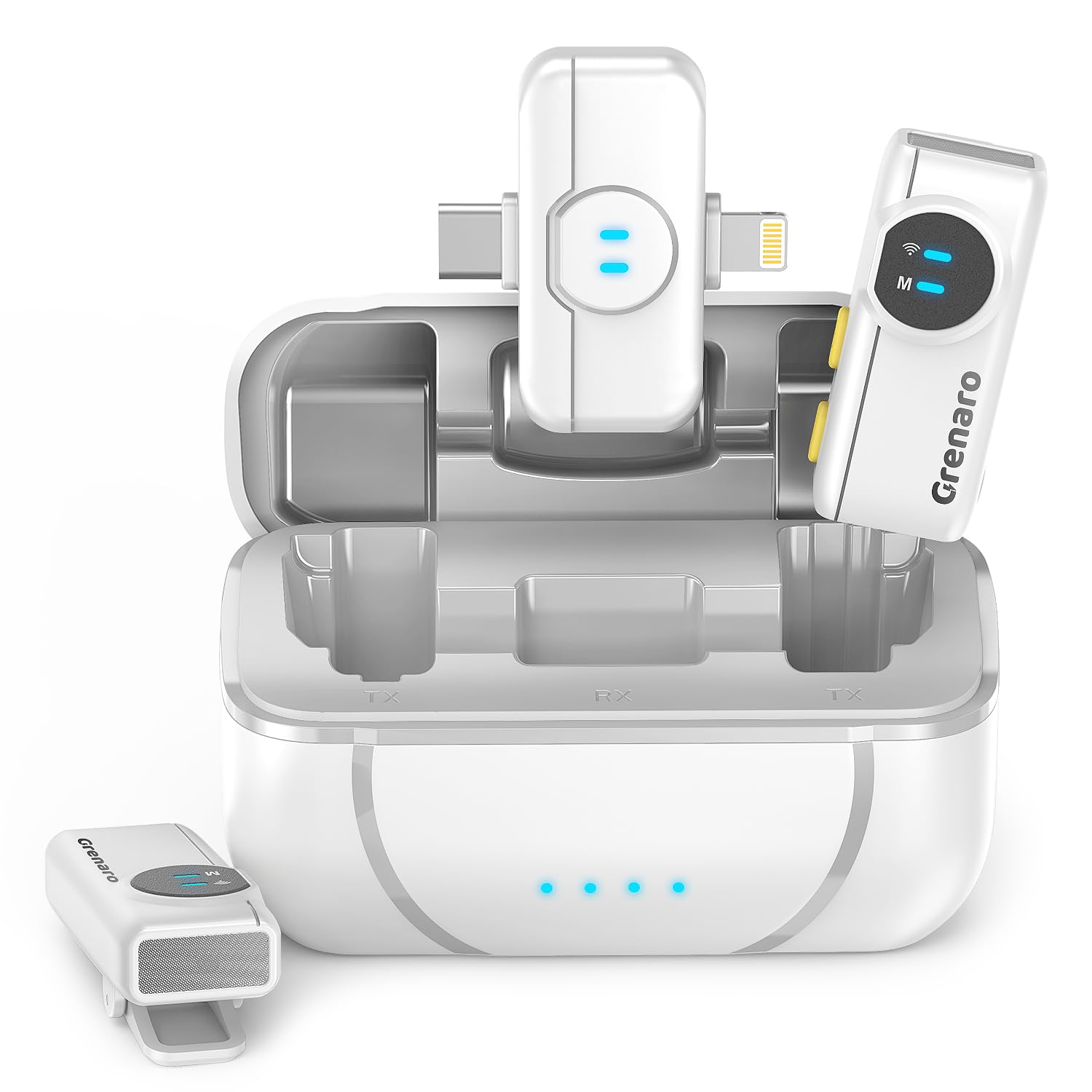 GRENARO Wireless Mic for Youtubers,Wireless Microphone with 40-Hour Charging Case,Intelligent Noise Reduction Wireless Mic for YouTube, Ideal Mike for YouTube Channel (White)