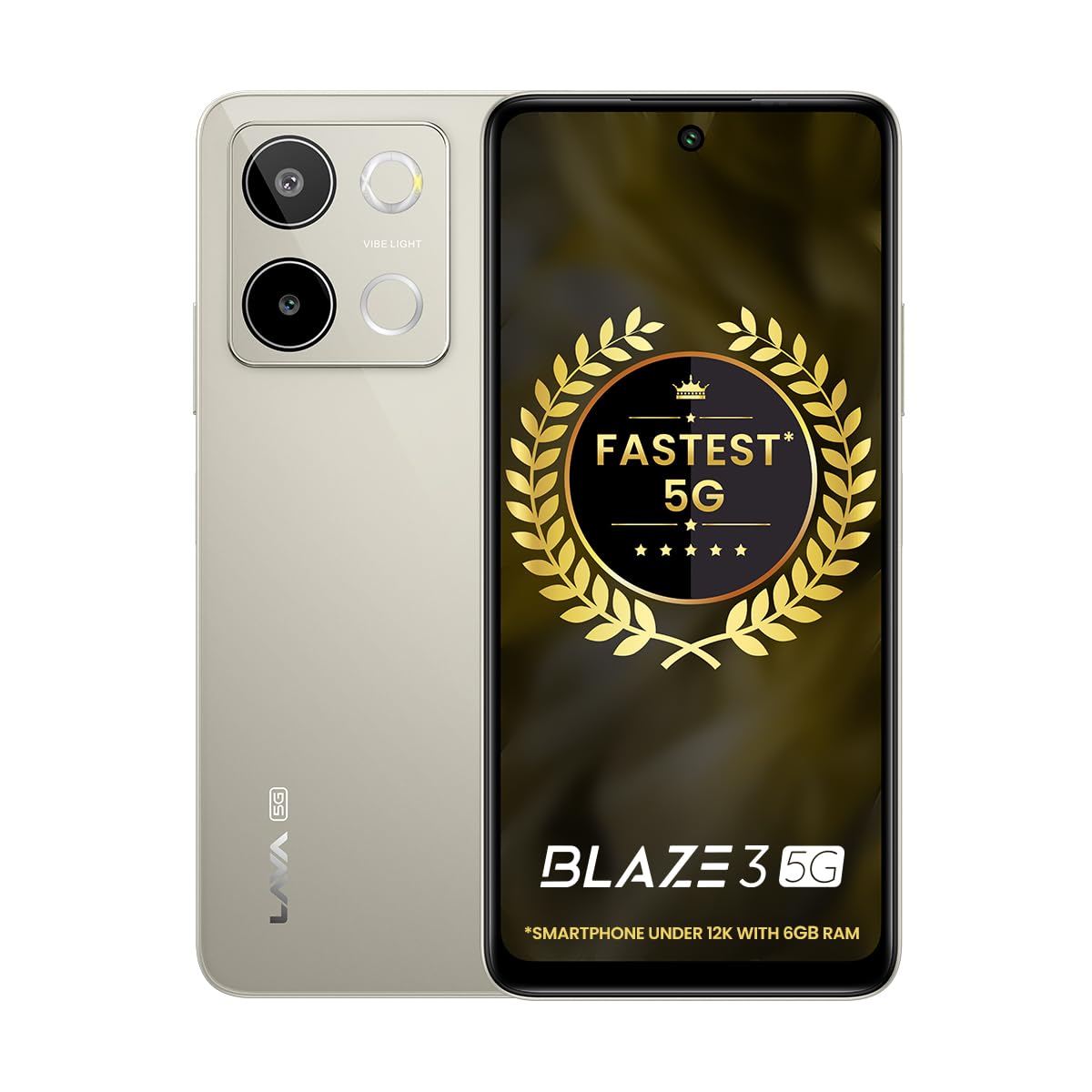 Lava Blaze 3 5G (Glass Gold, 6GB+128GB) | Segment’s Fastest 5G Smartphone | Dimensity 6300 Processor | 90Hz Display | 50MP+2MP AI Camera with Vibe Light | 5000 mAh | Special Discount on All Banks