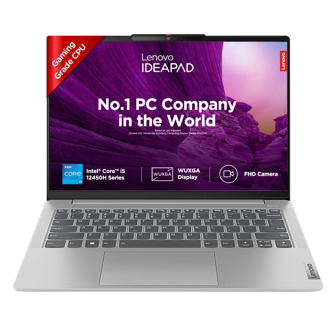 Lenovo IdeaPad Slim 5 12th Gen Intel Core i5 12450H 14″ (35.5cm) WUXGA+ IPS Laptop (16GB/512GB SSD/Win 11/Office 2021/Backlit KB/FHD Camera/Alexa/3 Month Game Pass/Cloud Grey/1.46Kg), 83BF000UIN
