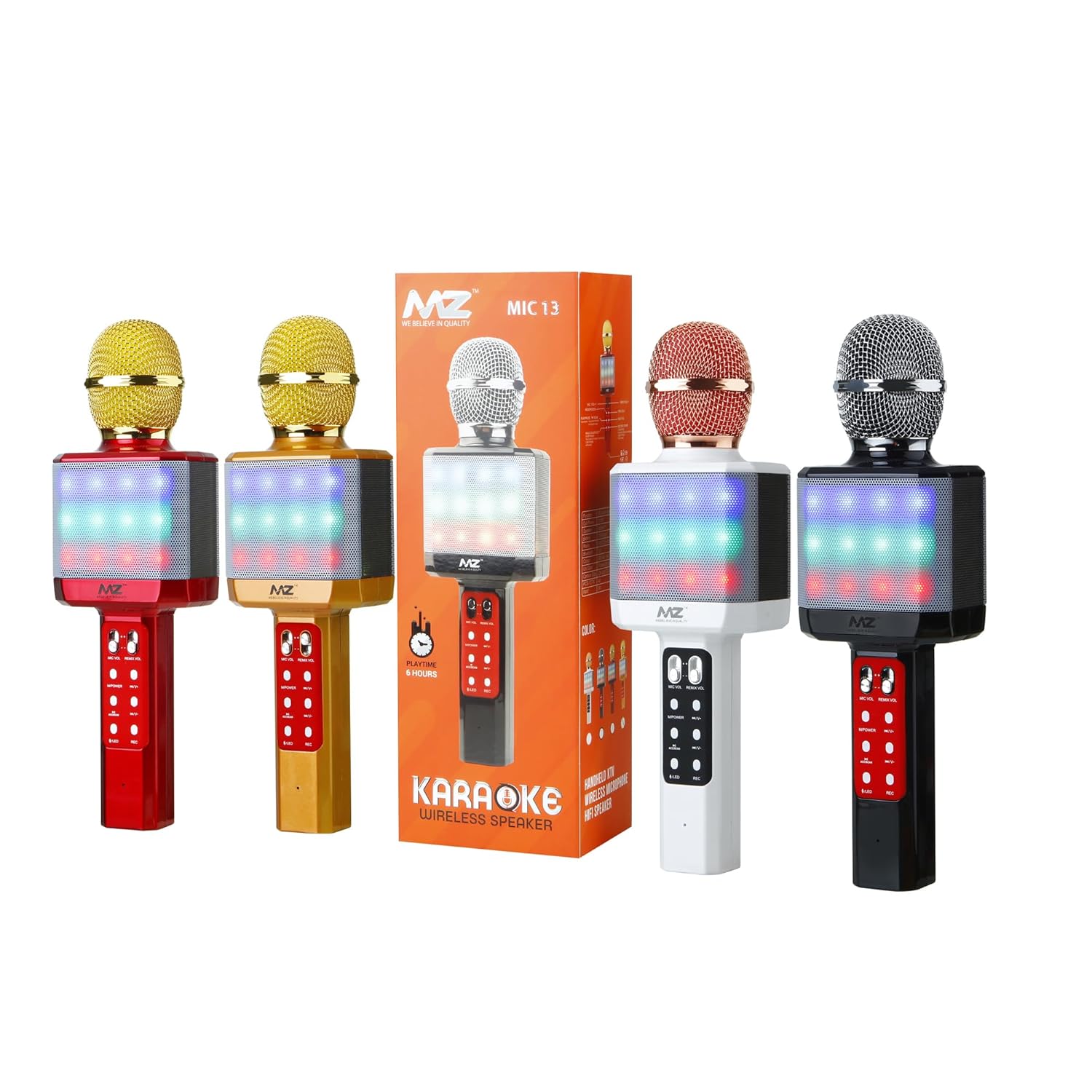 MZ Karaoke Mic with Speaker and Rechargeable FM Radio Voice Changer RGB Light Microphone (Multicolour)