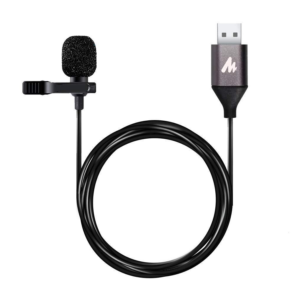 Maono AU-UL10 USB Collar Omnidirectional Microphone, Condenser Generic Lavalier Mic for PC, Mobile, YouTube Recording, Singing (Black)
