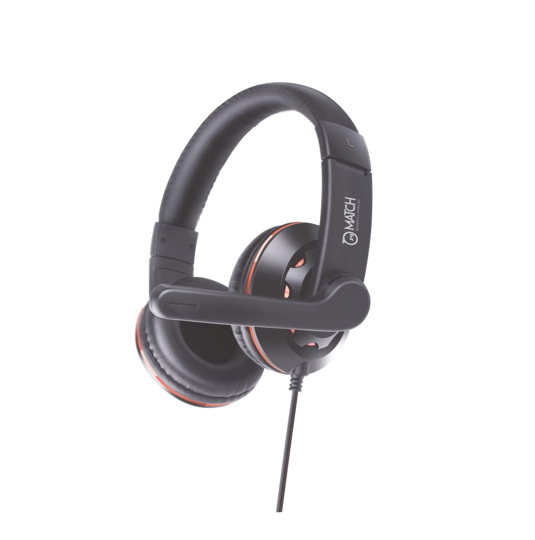 Match USB Over Ear Headphone with Mic in Line Controls for Desktop, Laptop, Gaming, Skype, Online Meetings