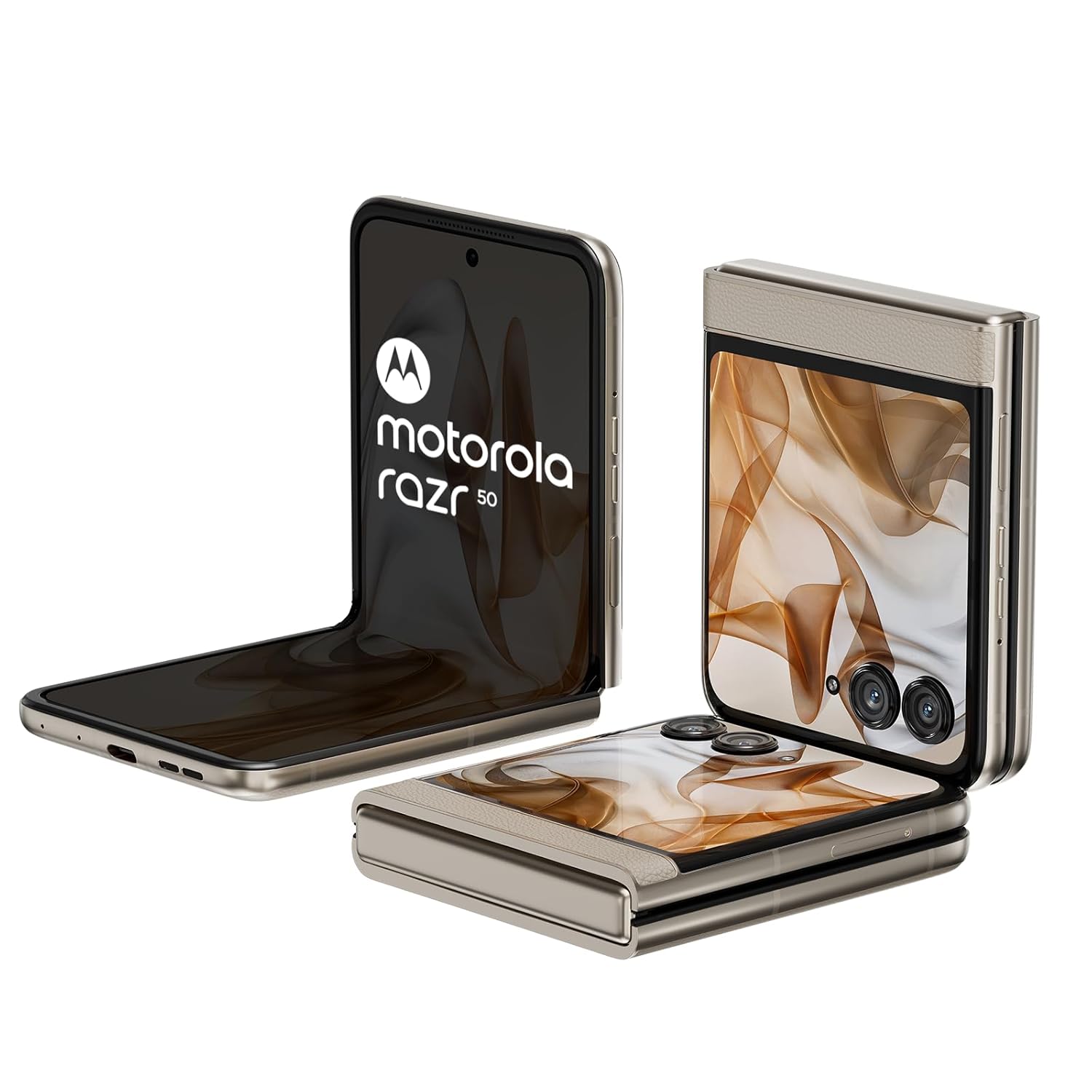 Motorola razr 50 (Beach Sand, 8GB RAM, 256GB Storage) | 3.6″ External AMOLED Display | 6.9″ AMOLED 120Hz Display | 32MP Selfie Camera