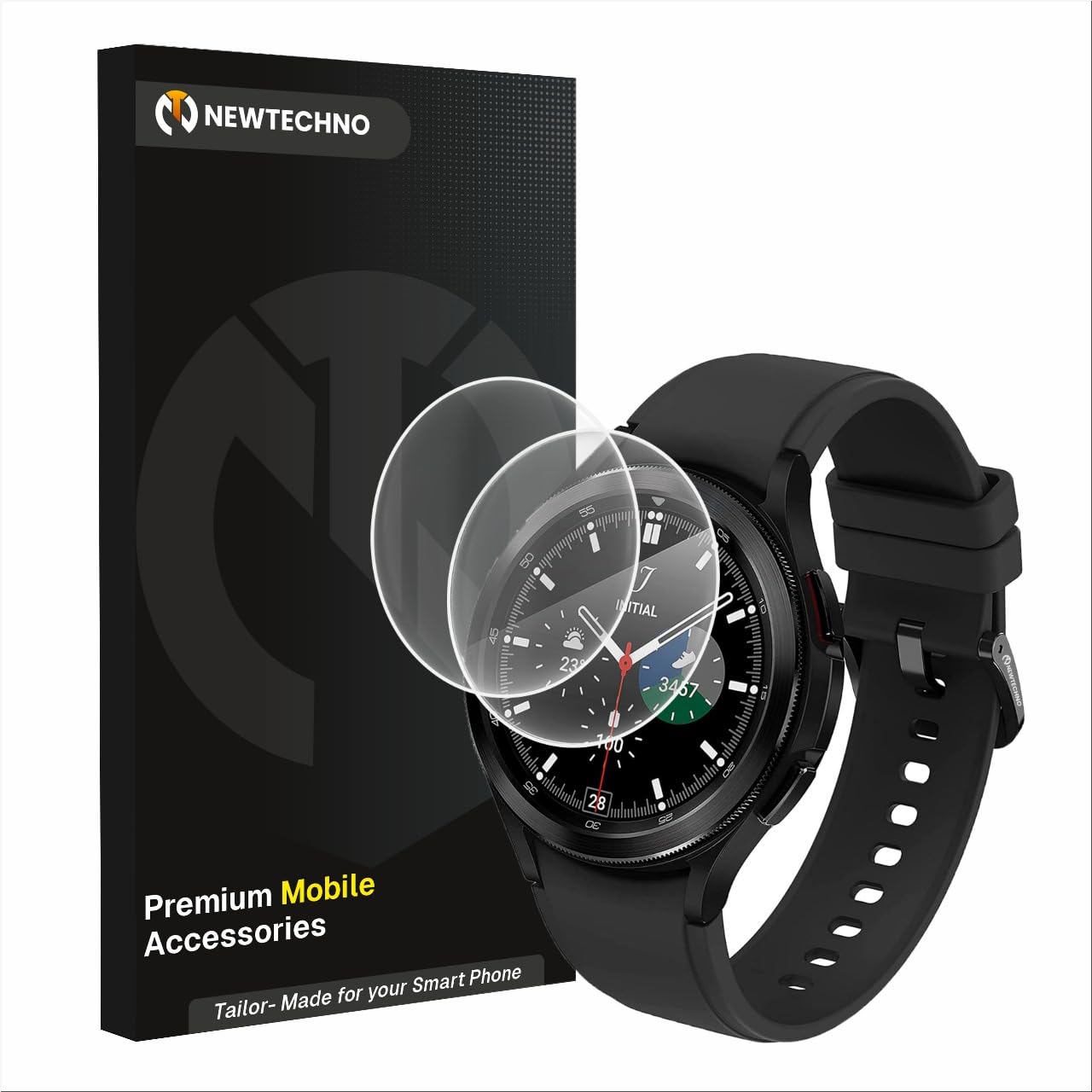 NEWTECHNO Tempered Glass Screen Protector For Samsung Galaxy Watch 4 Classic (46 Mm) With Easy Self Installation Kit For Smartwatch | Pack Of 2 | Transparent