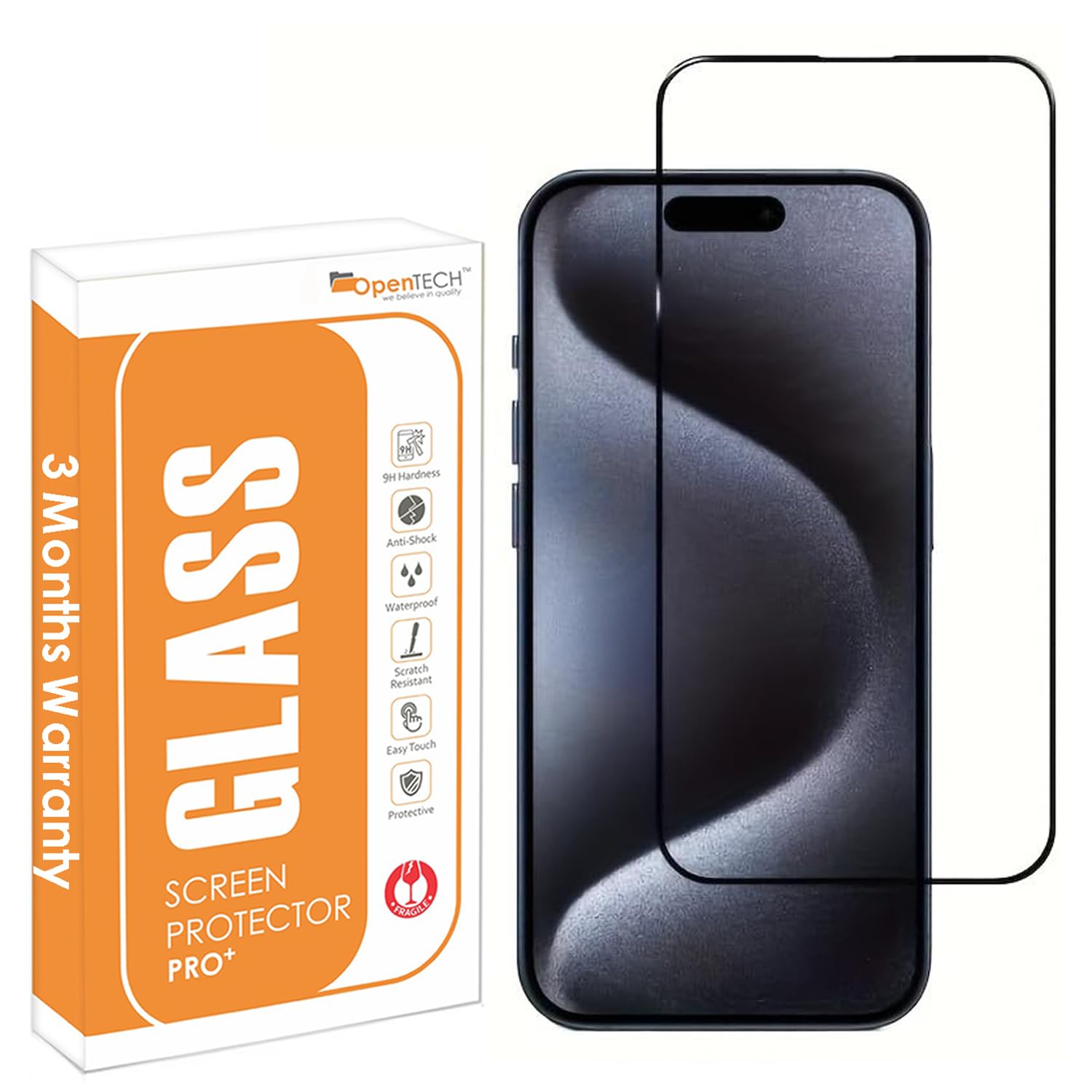 OpenTech Military-Grade Tempered Glass Screen Protector Compatible for iPhone 16 Pro With Edge To Edge Coverage And Easy Installation Kit For Smartphone (6.3 Inches)