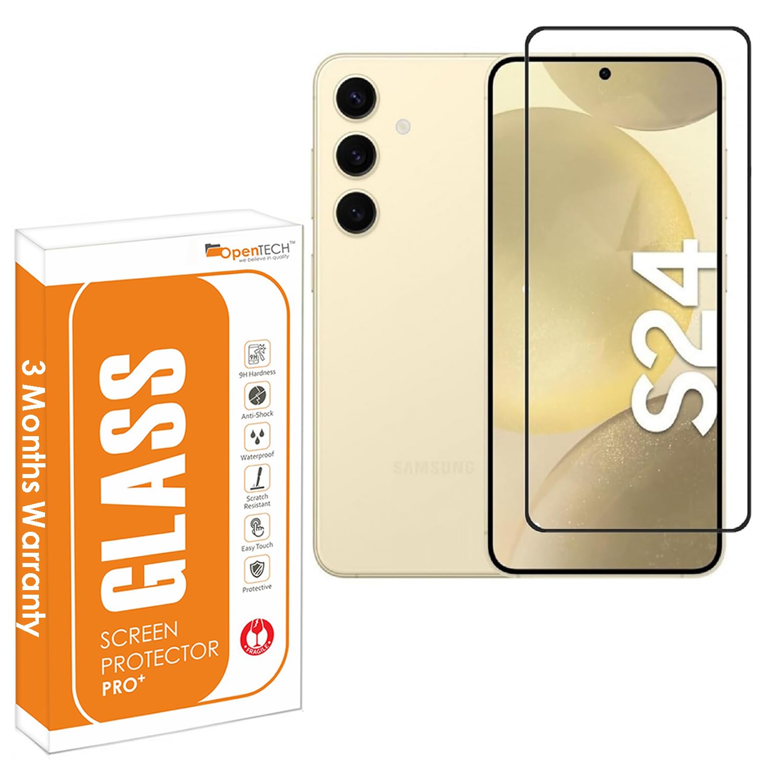 OpenTech Smartphone Tempered Glass Screen Protector Compatible For Samsung Galaxy S24 5G With Edge To Edge Coverage And Easy Installation Kit