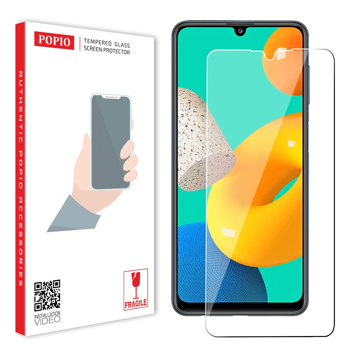 POPIO Tempered Glass Screen Protector Compatible For Samsung Galaxy A32 4G / M32 4G / F22 / A22 4G / A33 5G Cellphone (Transparent) Full Screen Coverage (Except Edges) With Easy Installation Kit