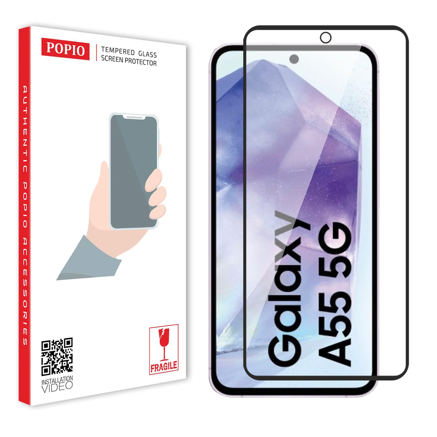 POPIO Tempered Glass Screen Protector Compatible For Samsung Galaxy A35 / Samsung Galaxy A55 (Black) With Edge To Edge Coverage And Easy Installation Kit