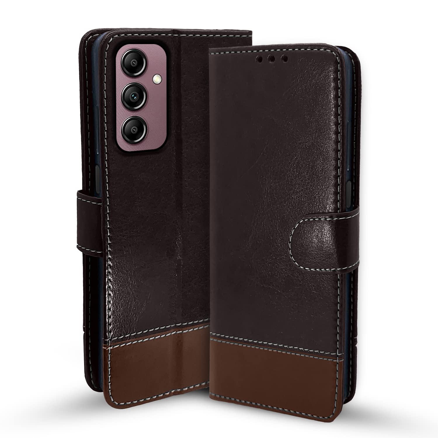 Pikkme Samsung Galaxy A14 4G / A14 5G Flip Cover | Dual-Tone PU Leather Finish | Wallet Style & Stand | Magnetic Flip Case for Samsung Galaxy A14 4G / A14 5G (Coffee & Brown)