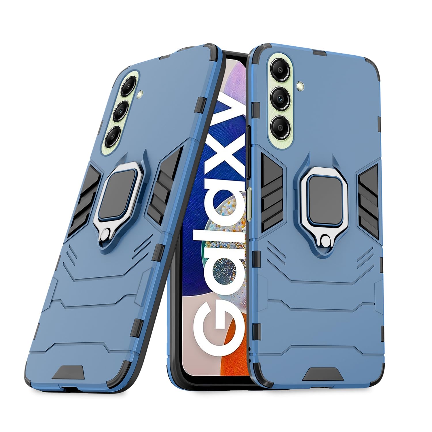 Pikkme Samsung Galaxy A14 5G Back Cover | D5 Tough Armor Bumper | 360 Protection Case | Ring Holder Stand Case for Samsung Galaxy A14 5G (Blue)