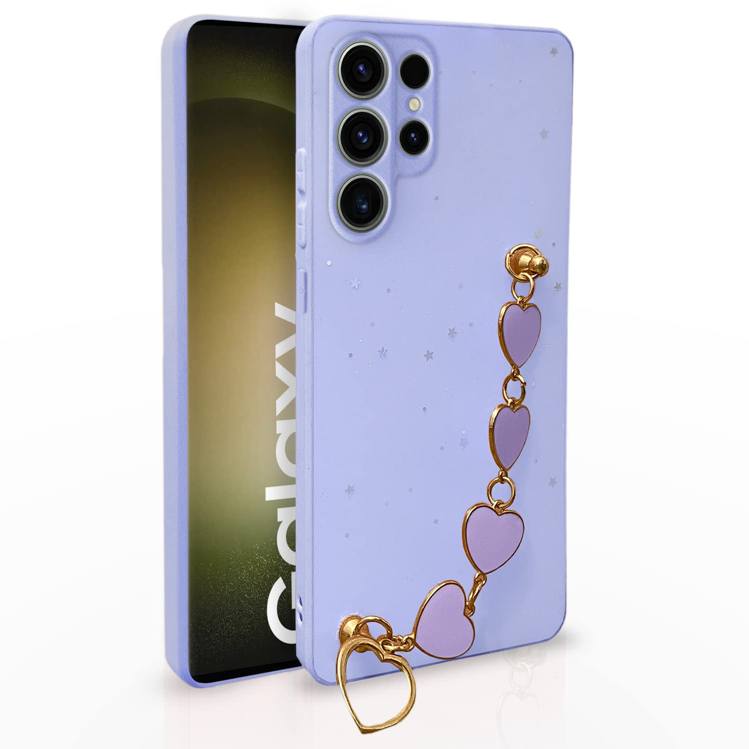 Pikkme Samsung Galaxy S23 Ultra 5G Back Cover for Girls | Heart Shaped Metal Chain Blocks | Sparkling Soft TPU | Case for Samsung Galaxy S23 Ultra 5G (Purple)