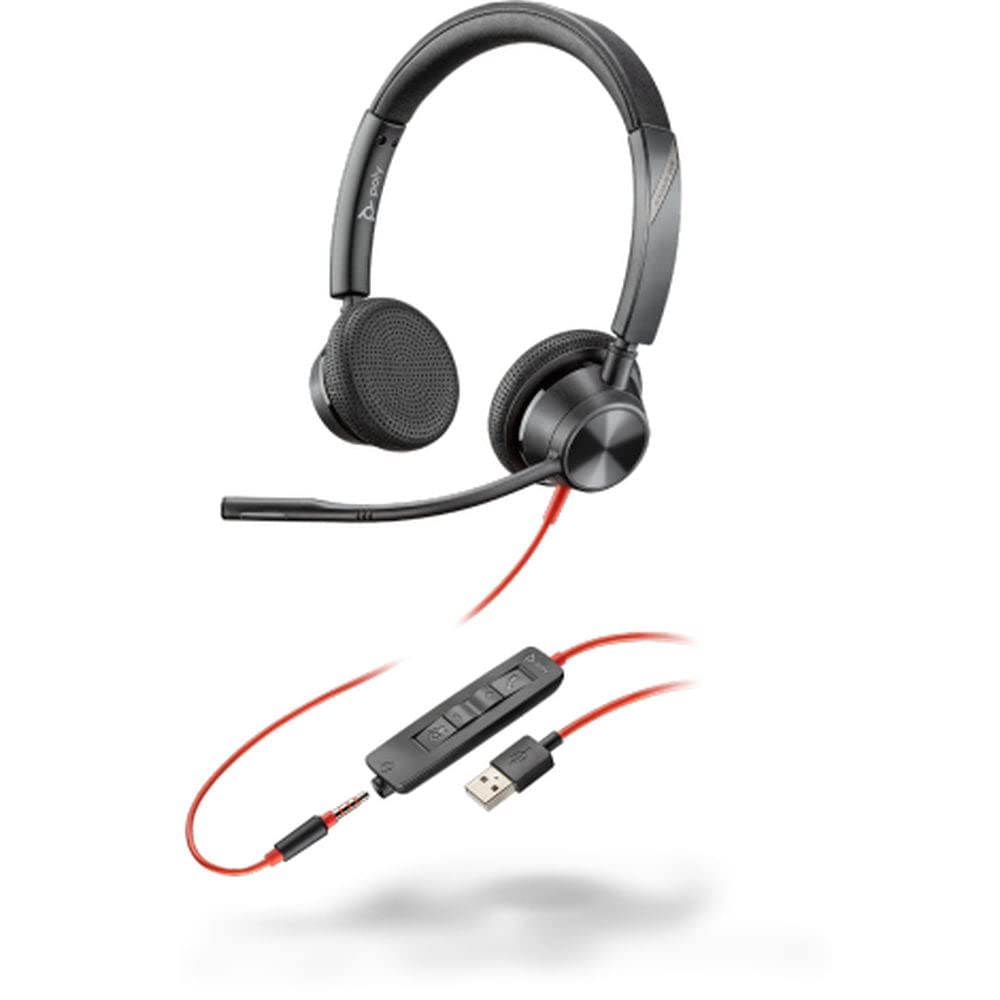 Poly by Plantronics – Blackwire 3325 Wired Stereo On Ear Headset with Boom Mic Connect to PC/Mac via USB-A or Mobile/Tablet via 3.5 mm Connector – Works with Teams, Zoom & More: Electronics, Black