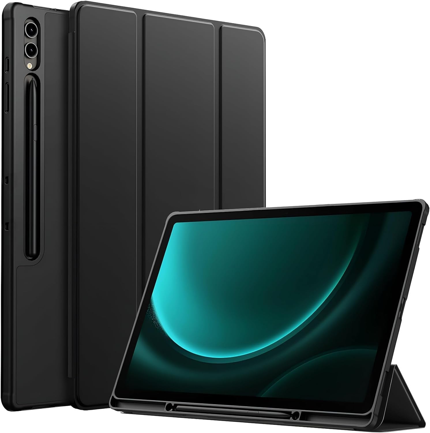 ProElite Cover for Galaxy Tab S9 FE Plus/S9 Plus/S10+ 12.4″ Cover, Soft Flexible Flip Case Cover with S Pen Holder for Samsung Galaxy Tab S9 FE+/S9 Plus/S10+ 12.4 inch, [Recoil Series]- Black