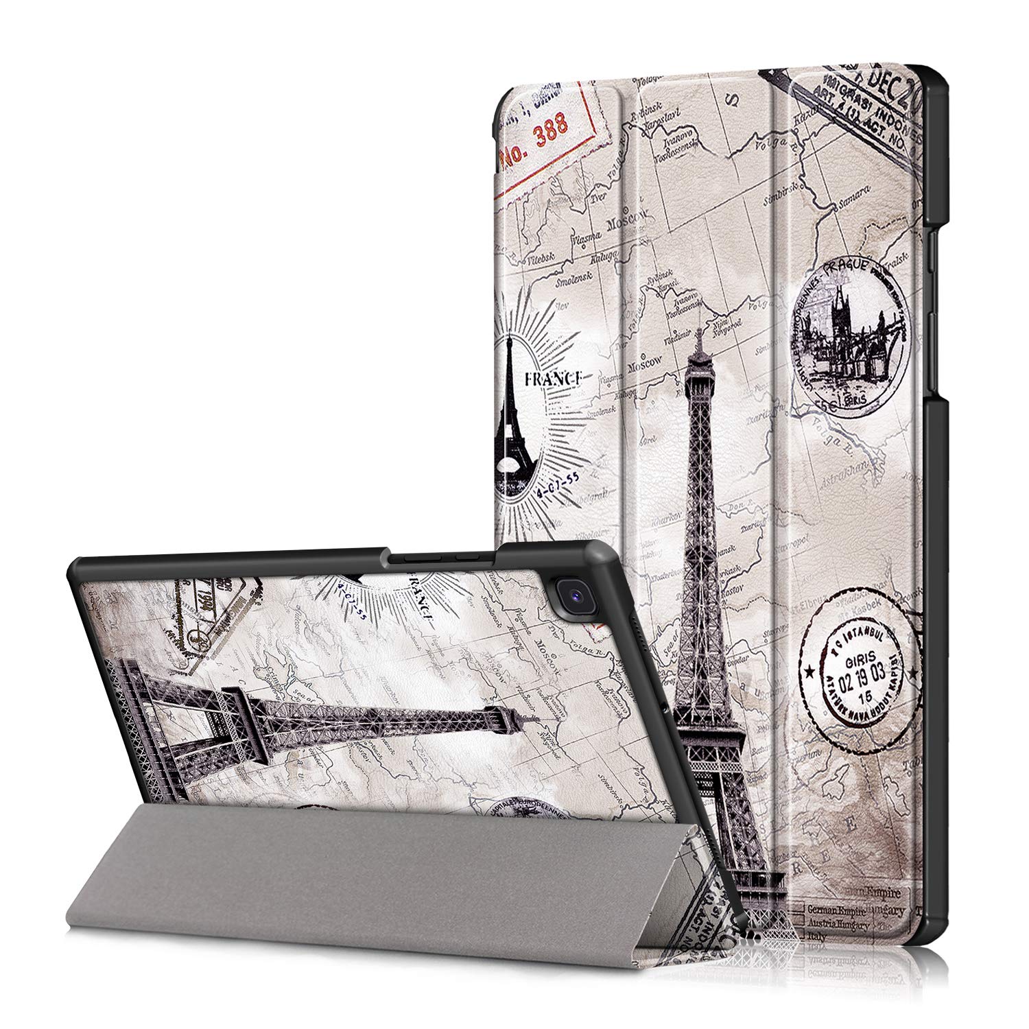 Proelite Smart Trifold Faux Leather Flip Cover for Samsung Galaxy Tablets A7 26.42 Cm (10.4 Inches) Sm-T500/T505/T507, Eiffel Multicolour