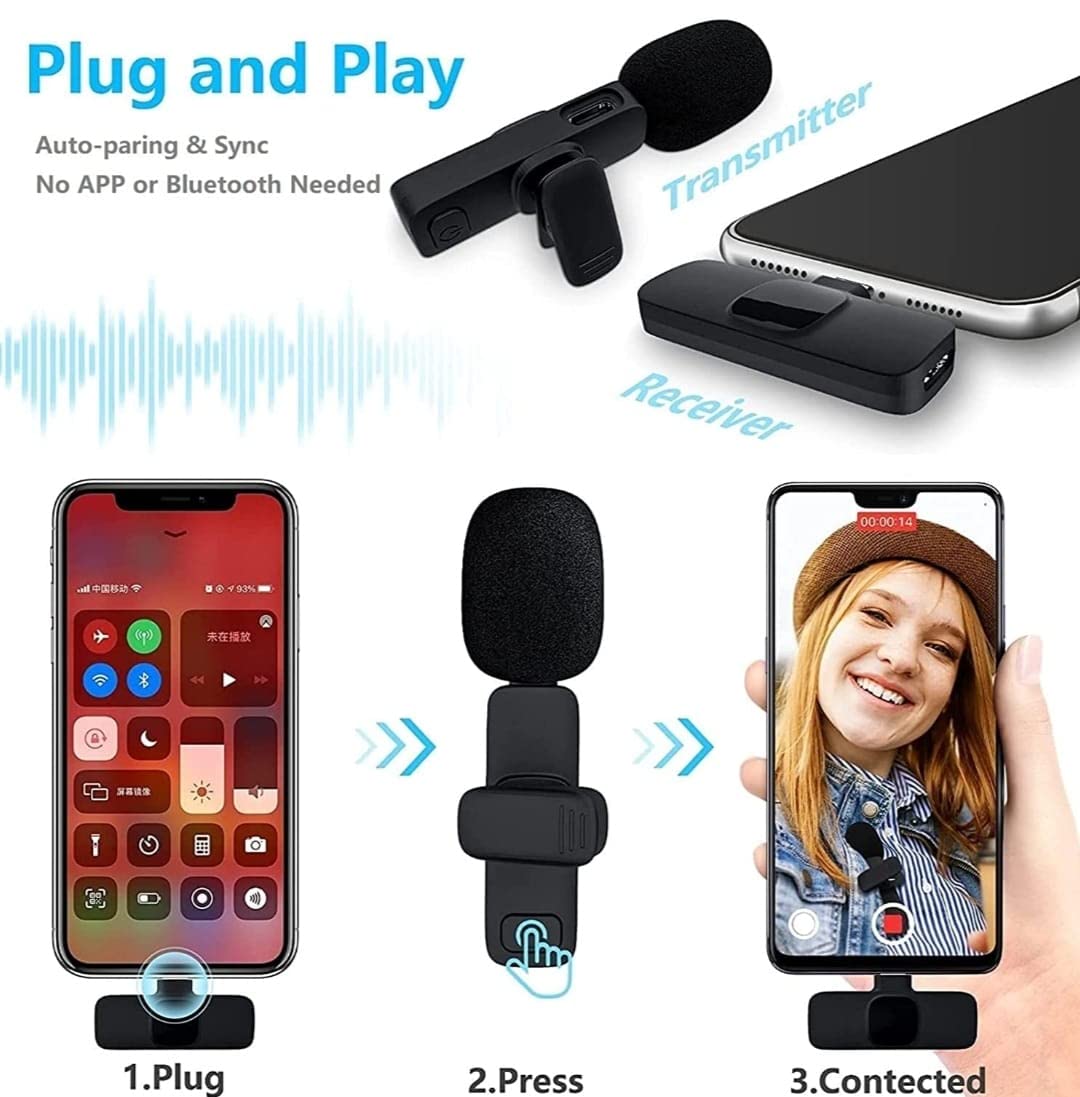 Professional K9 Dual Wireless Microphone, Digital Mini Portable Recording Clip Mic with Receiver for All iOS,Lighting Mobile Phones Camera Laptop for Vlogging YouTube Online Class, Zoom Call