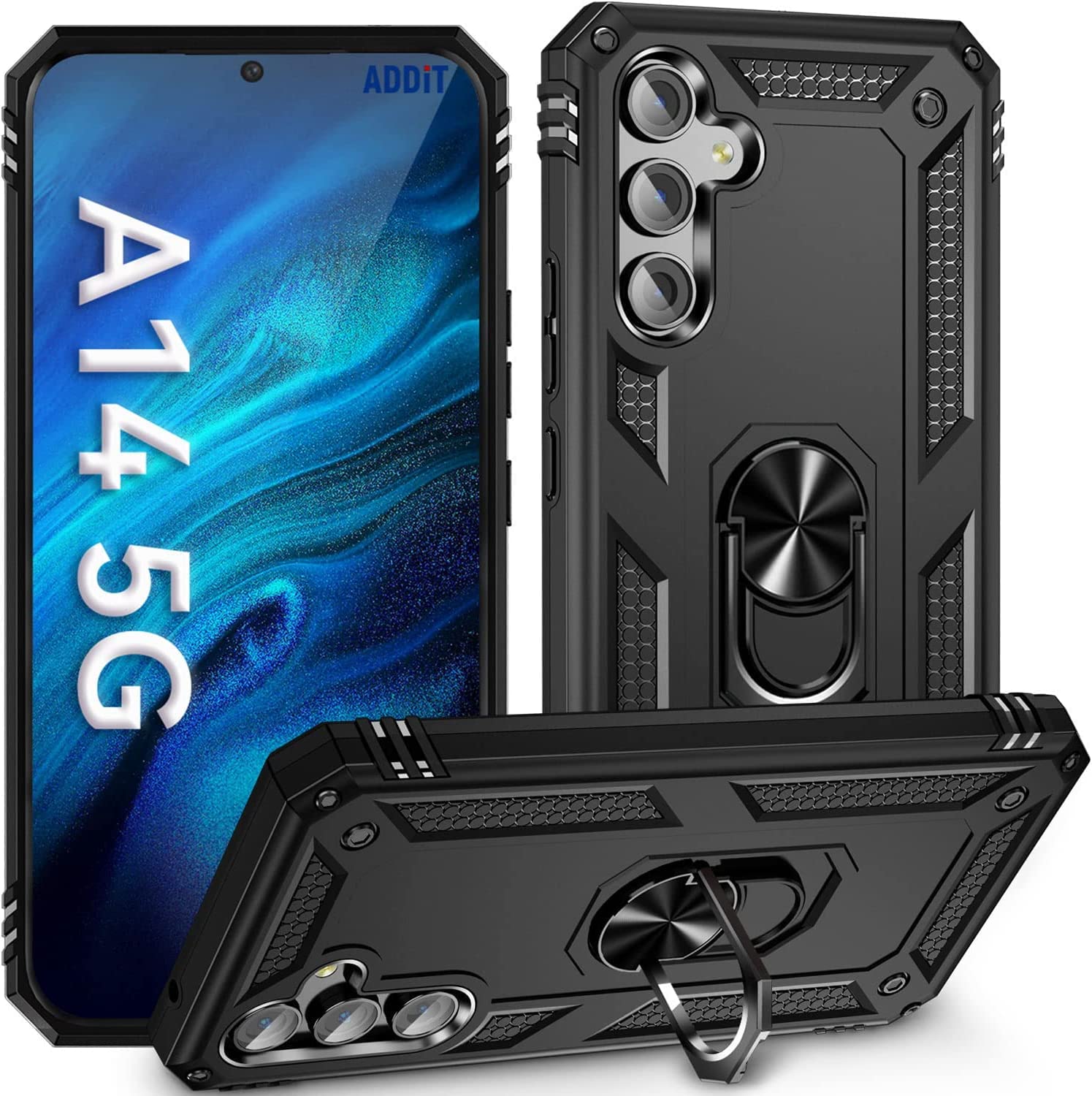 REALCASE Samsung A14 5G Back Cover Case | Heavy Duty PC Hybrid Shock Proof Armor Defender Ring Back Cover Case for Samsung Galaxy A14 5G (Black)