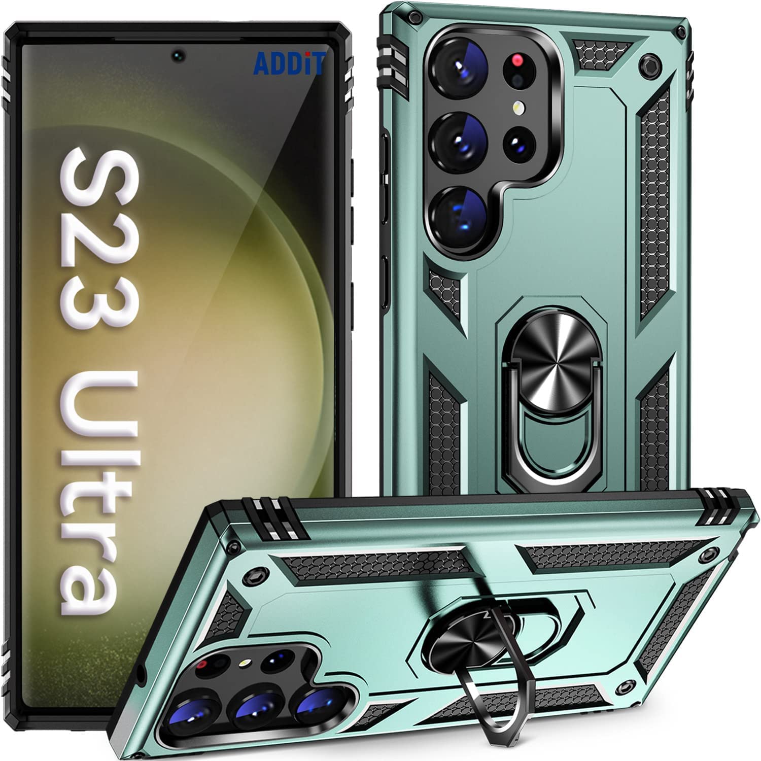 REALCASE Samsung S23 Ultra 5G Back Cover Case | Heavy Duty PC Hybrid Shock Proof Armor Defender Ring Back Cover Case for Samsung Galaxy S23 Ultra 5G (Green)