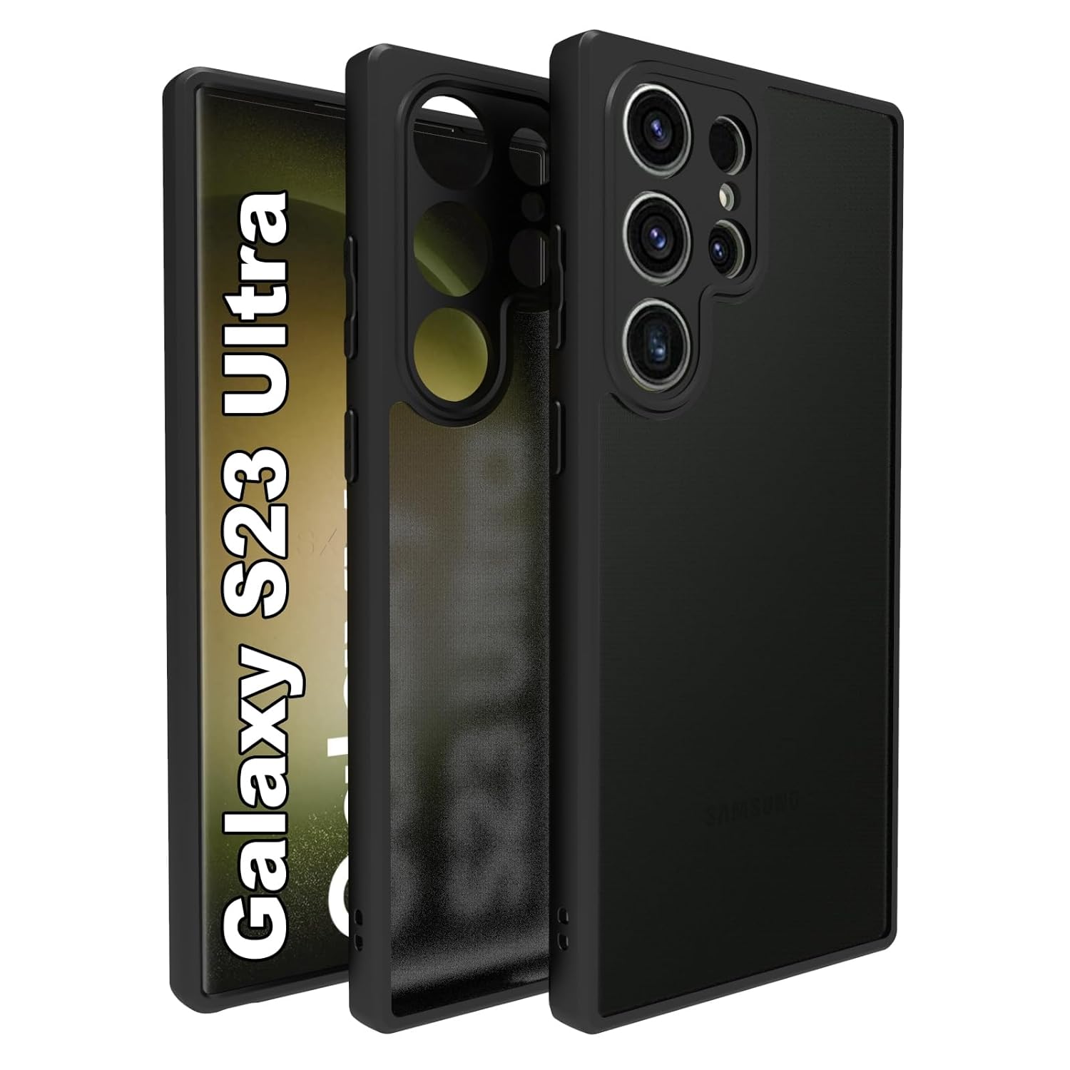 RIGGEAR Shockproof Sleek Hybrid Armor Back Cover Case Compatible with Samsung Galaxy S23 Ultra (Smoke Black Matte PC + Black TPU Bumper)