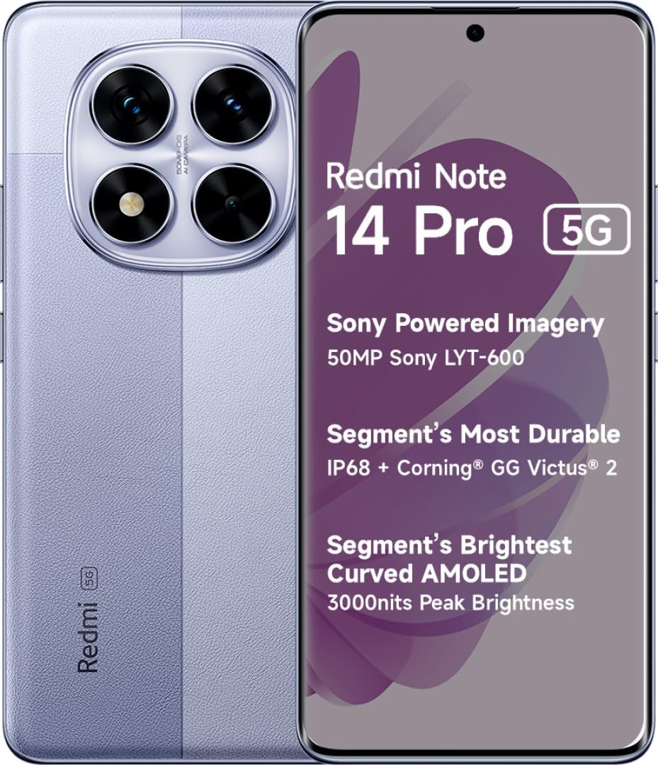 Redmi Note 14 Pro 5G (Phantom Purple, 8GB RAM+ 128GB Storage) | Mediatek Dimensity 7300 Ultra Processor | AMOLED Display | Dual Nano-SIM | 5500mAh Battery Redmi Note 14 Pro 5G (Phantom Purple, 8GB RAM+ 128GB Storage) | Mediatek Dimensity 7300 Ultra Processor | AMOLED Display | Dual Nano-SIM | 5500mAh Battery