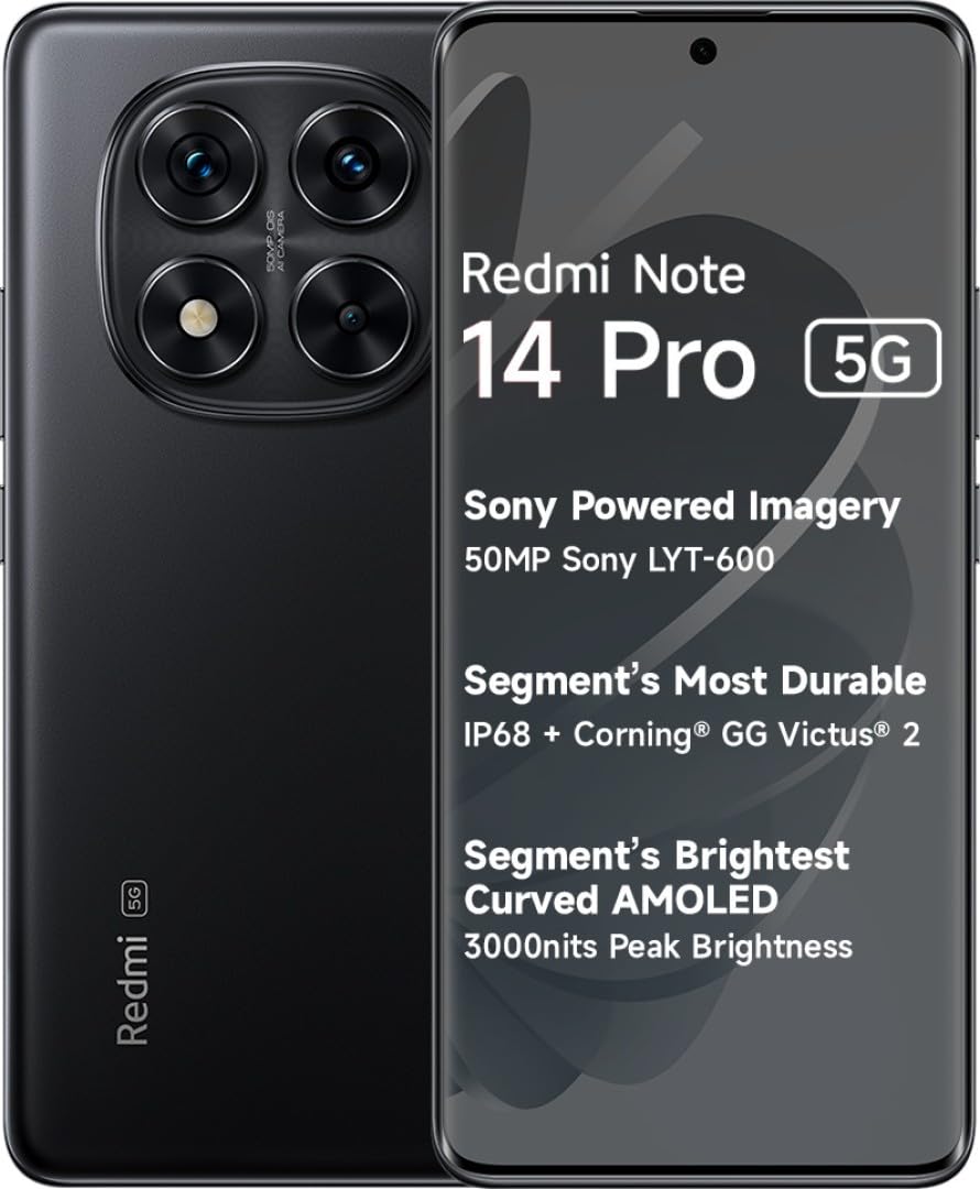 Redmi Note 14 Pro 5G (Titan Black, 8GB RAM+ 128GB Storage) | Mediatek Dimensity 7300 Ultra Processor | AMOLED Display | Dual Nano-SIM | 5500mAh Battery