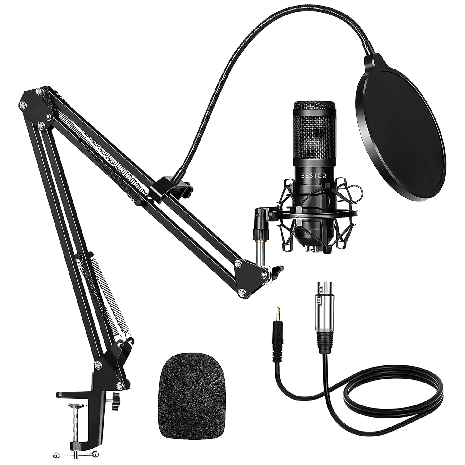(Refurbished) BESTOR® Professional Condenser Microphone Kit Podcast Mic with Boom Arm Microphone with Stand | Microphone kit for Recording Studio Audio, Voice Dubbing Kit, Singing (XLR)