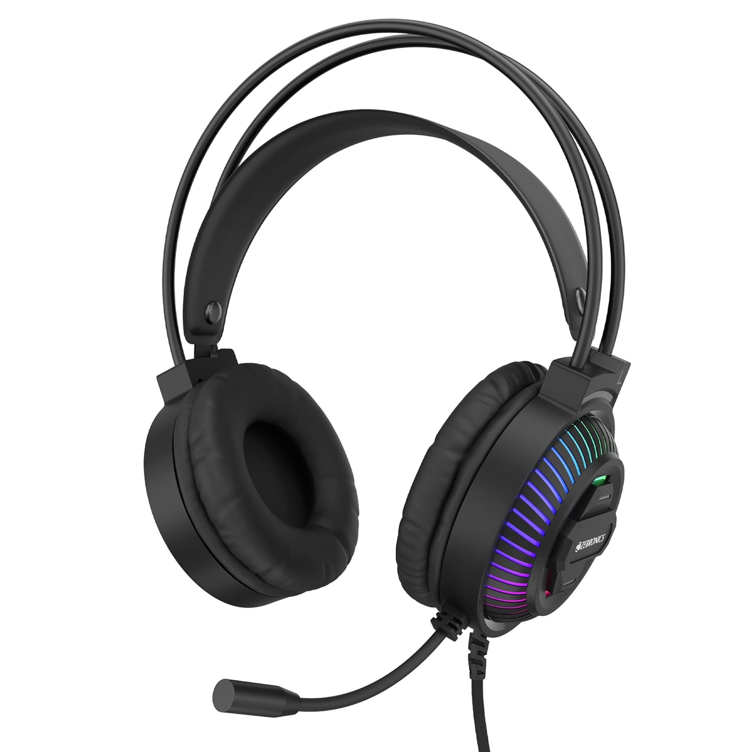 (Refurbished) ZEBRONICS Jupiter 3.5mm Premium Gaming Over Ear Headphone with 50mm Neodymium Drivers, Extra Soft Ear Cushion,Suspension Headband, Braided Cable,Volume Controller, Multicolor Lights, Pop Filter (Refurbished) ZEBRONICS Jupiter 3.5mm Premium Gaming Over Ear Headphone with 50mm Neodymium Drivers, Extra Soft Ear Cushion,Suspension Headband, Braided Cable,Volume Controller, Multicolor Lights, Pop Filter