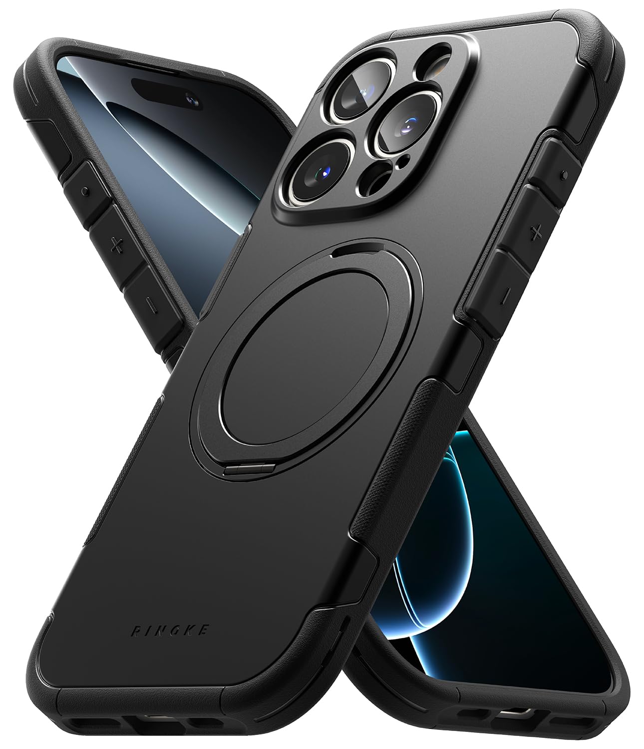 Ringke Alles for iPhone 16 Pro Max Case Back Cover [Strong Magnet] [Built-in Kickstand] Shockproof Protection Bumper with Adjustable Angle Stand Compatible with Magnetic Accessories – Black