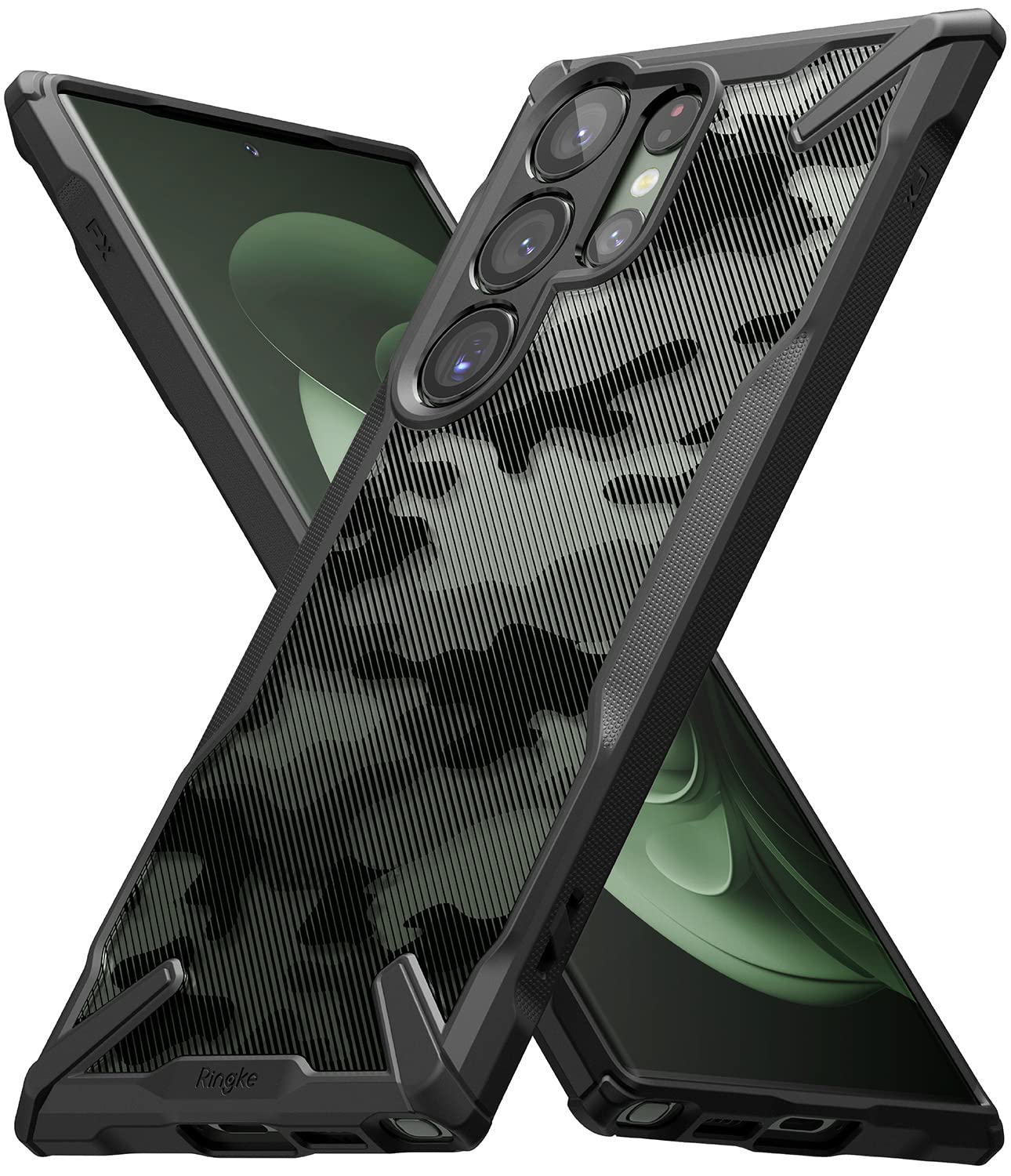 Ringke Fusion-X Compatible with Samsung Galaxy S23 Ultra 5G Case Cover Military Camo Hard Back Soft TPU Bumper Scratch Resistant Shockproof Protection Samsung S23 Ultra Back Cover – Camo Black