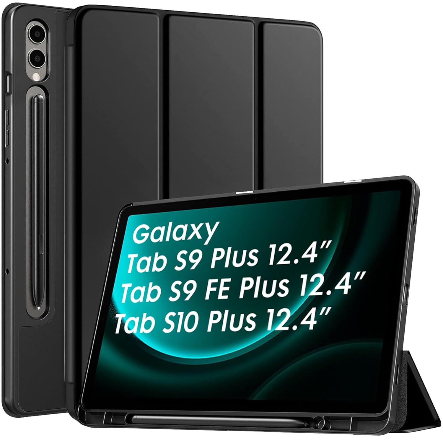 Robustrion Cover for Samsung Galaxy Tab S9 FE+ / Tab S10 Plus/Tab S9 Plus 12.4 inch Cover Case with [S Pen Holder] for Samsung Tab S9 FE Plus / S9+ / S10+ Tablet Cover [Auto Sleep/Wake] – Black